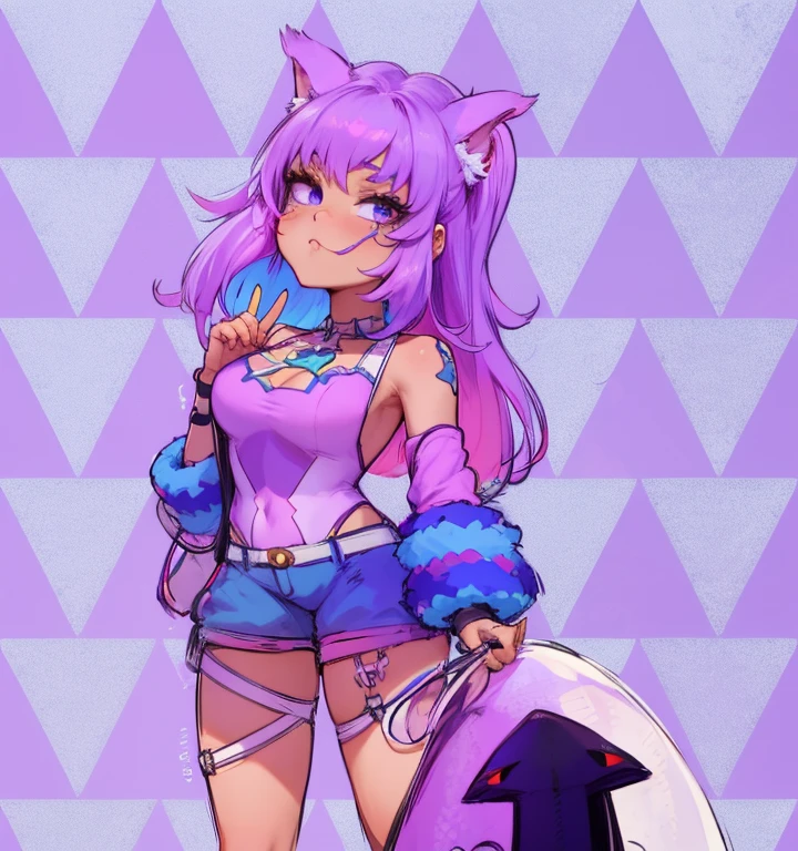 a close up of a cartoon girl with a purple hair, inspired by Puru, full body portrait of a short!, sketchy artstyle, inspired by Rei Kamoi, fursona wearing stylish clothes, some purple and blue, colored sketch, oc commission, she has purple hair, unknown artstyle, official fanart, female fursona, inspired by Kanbun Master, anime