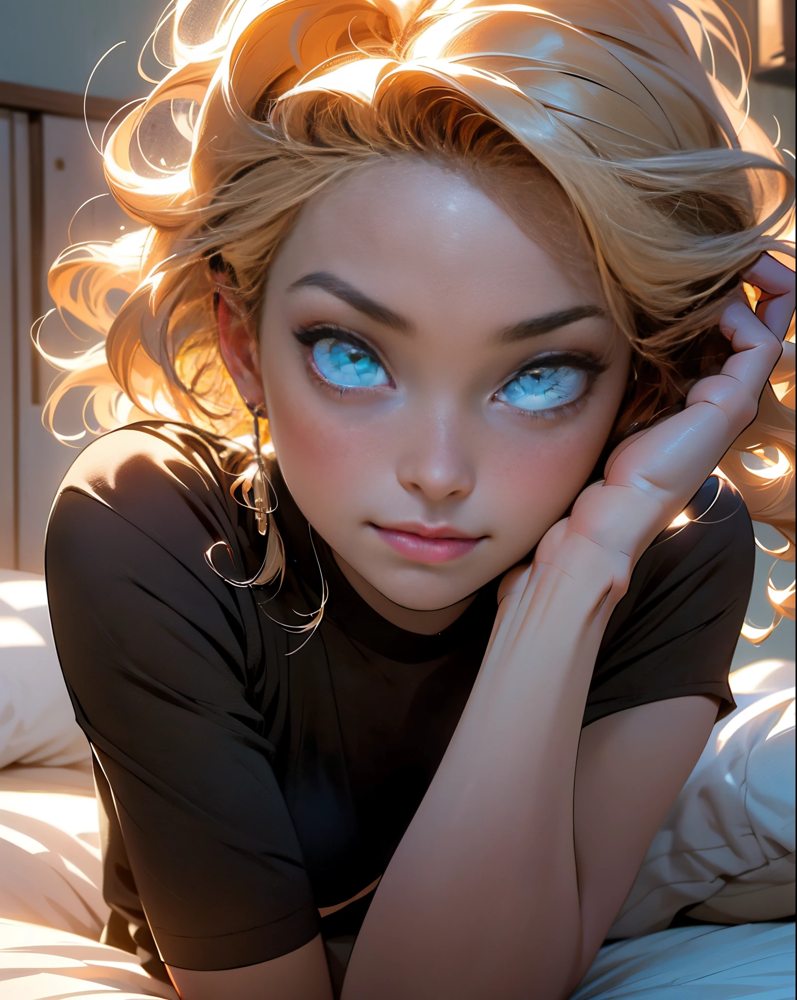 vibrant, quiet, calm, bright, masterpiece, best quality, 1girl, (ultra photorealistic:1.3), (masterpiece:1.4), best quality, ((realistic)), high quality, ultra detailed, ((real image)), ((realistic skin)), ((realistic face)),(illustration:1.05), (beautiful:1.05), (beautiful detailed eyes:1.2), (perfect eyes:1.2)(cinematic light:1.1), full body, precise proportions, 18-year-old girl, skinny model lying next to the bed, SHORT BLONDE hair fluttering in the wind, tulle, long legs, feet slightly open, buttocks, blush, shyness, collarbone, abdominals, double weft, beautiful and delicate face, fair skin, real skin, (face detail), pores, super high resolution, 8k, parameters Best quality, masterpiece, super high resolution, (Realistic 2.0), More details, detailed skin, transparent panties, wide smile, white teeth, hair SHORT CURLY BLONDE voluminous, perfect and well designed eyes, girlfriend, beautiful, beautiful, flowers, studio lighting