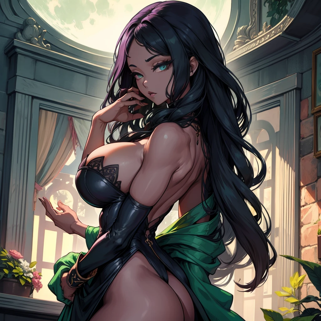 Personagem original, Kim Ji-eun, volumeric lighting, melhores sombras, profundidade de campo rasa, Uma Vampira Loira, cabelo loiro, olhos verdes com uma beleza sobrenatural. Seus Cabelos Longos e Loiros sedosos, Shine in the light of the moon, contrasting with your ebony skin. His greenish eyes are mesmerizing, Full of mystery. Seu rosto delicado, has perfectly symmetrical strokes, with inviting pink lips. His slender and elegant figure fills the room with an aura of power and seduction. She is a portrait of the enchanting beauty of legendary vampires, ao ar livre, standingn, (alta qualidade, incredible details: 1.25), (sozinho: 1.3), Pinturas Coloridas Brilhantes