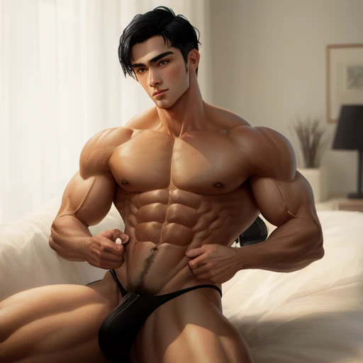 Male, nsfw, abs, black hair, long male genital