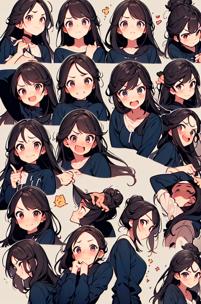 Avatar bonito da menina，pacote de emojis， We look forward to your participation in Dconrt NyTwotoosersesoteos ，(9 emojis，emoj (boina) Medidores，Alinhar arranjo)，9 poses and expressions (Grieves，espanto，Divirta-se，Alegre，grandes risos，terno e zangado，doubt，Touch your head，Vender moe，esperar) ，anthropomorphic style，estilo disney，black stroke，Different emotions，9 poses and expressions，8k