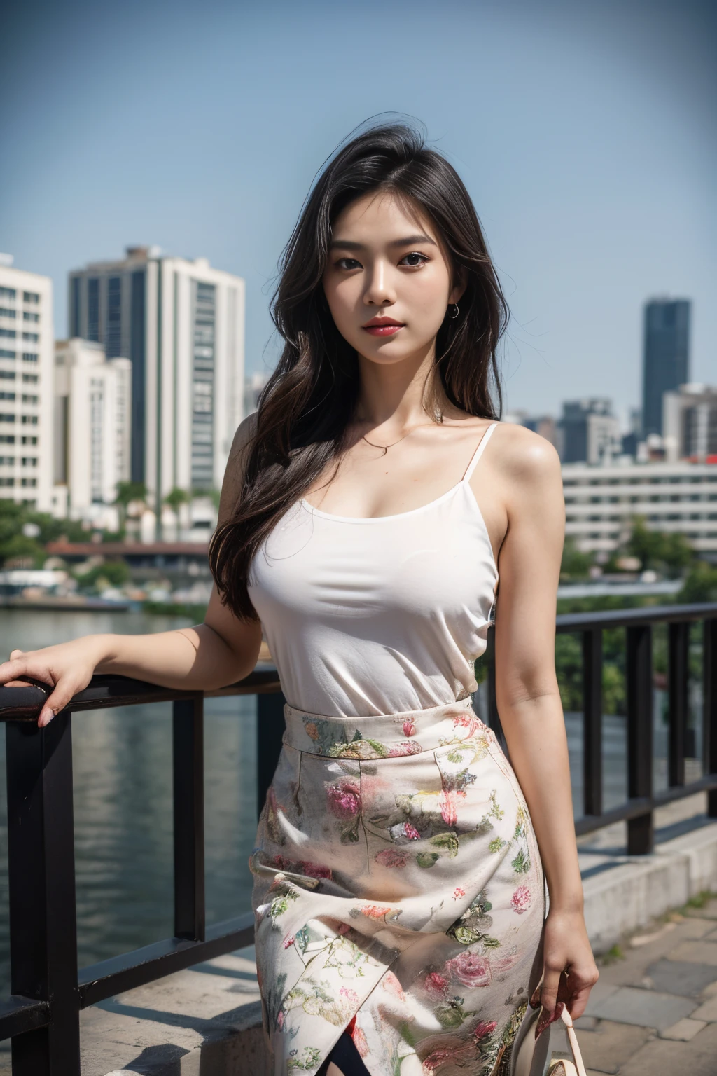 (8K, Ultra high res:1.1) Nguyen, an 18-year-old vibrant Vietnamese girl, exudes youthful charm in a modern Vietnamese-inspired outfit. She wears a stylish áo dài with contemporary patterns and designs, showcasing her fashion-forward sense. The high-resolution image captures ultra-detailed realism, highlighting Nguyen's captivating brown eyes, flawless complexion, and long black hair. The urban backdrop with its colorful street art and bustling cityscape adds a touch of youthful energy, creating a visually captivating representation of Nguyen's modern Vietnamese style.