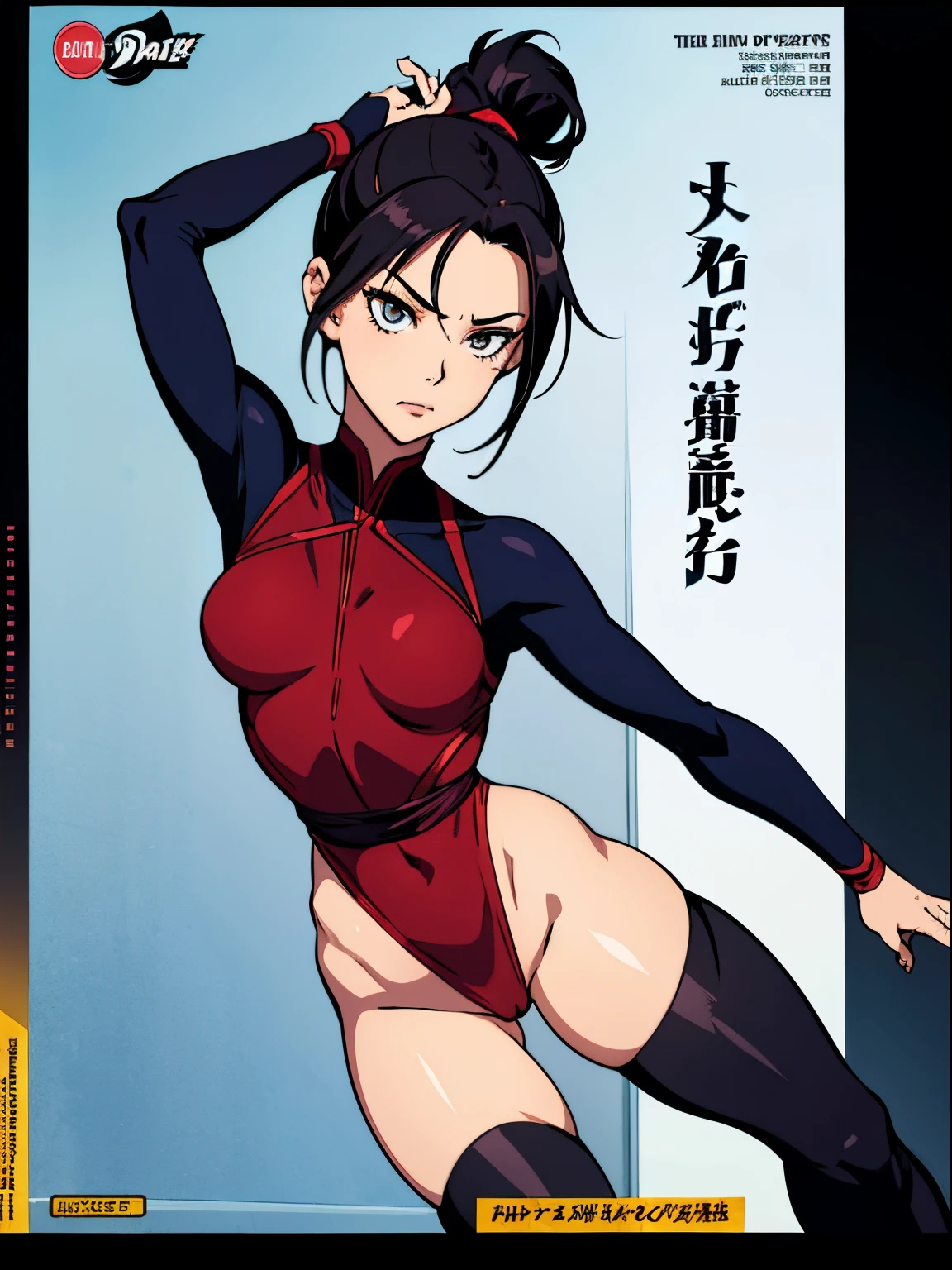 Female ninja、being thin、Raise one leg high like a ballet dancer、A woman who seduces by sticking out her crotch、A dark-haired、Sexy cartoons、、comic book style