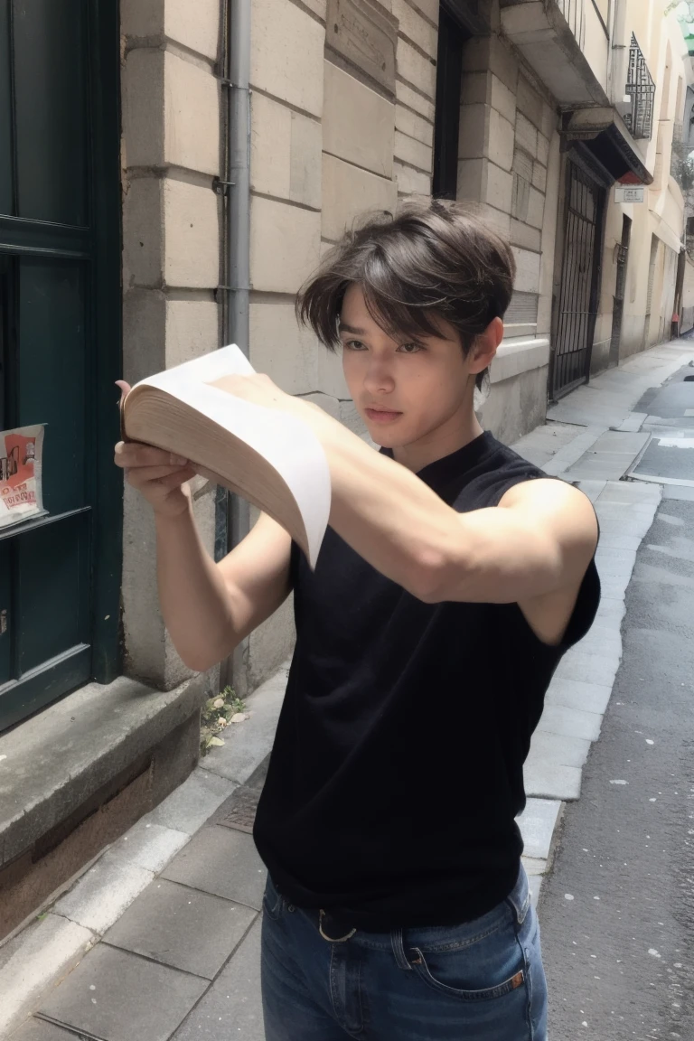 Imaginez un jeune homme aux cheveux blonds et aux yeux bleus, vêtu d&#39;un pull rouge et d&#39;un jean ????. Il est assis sur le sol d&#39;un rez-de-chaussée, devant une fenêtre ouverte qui donne sur une rue animée. Il tient un livre dans ses mains et allumé avec attention, ignorant le bruit et le mouvement autour de lui. Il a l&#39;air calme et concentré, comme s&#39;il était plongé dans un autre monde. Il sourit parfois, comme s&#39;il partageait un secret avec l&#39;auteur du livre. Il est le portrait d&#39;un jeune français passionné de lecture.