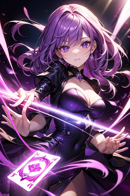purple color glowing card, shiny, high resolution, 8k quality, Purple glowing card, purple glowing playing card, perfect lighting