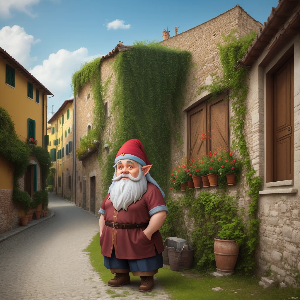 a realistic gnome in a realistic italy