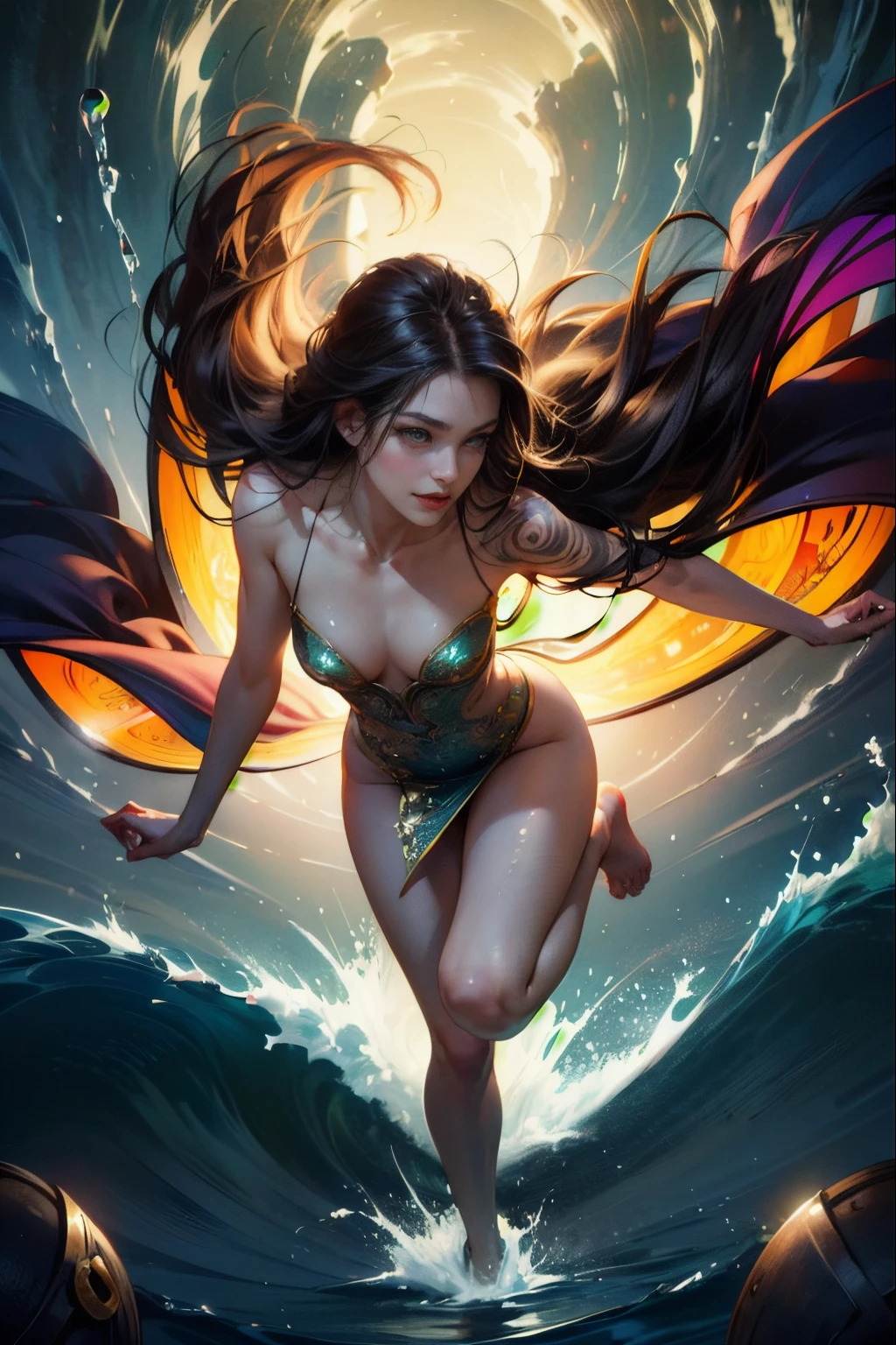 (masterpiece), best quality, expressive eyes, perfect face, sexy pose, provocative pose,naked girl, visible beautiful pubic area, pink pesons, small breasts in sight, tattoos on the naked body, (masterpiece), realistic, (portrait of a girl), neat nose, smooth, young pale skinny white girl, smile, chubby, bright background, perfect detailed face, sunlight, photo realistic, a beautiful woman, beautiful eyes, black hair, perfect anatomy, very cute, princess eyes , (black eyes) , (frame the whole body), Centered image,nude, stylized, bioluminescence, 8 life size,12k Resolution, human hands, ((flat chest1.2)),wonder full, elegant, approaching perfection, dynamic, highly detailed, character sheet, concept art, smooth, facing directly at the viewer positioned so that their body is symmetrical and balanced,beautiful goddess emerging from the ocean, caucasian girl with shiny silver hair, full female body, golden eyes, wild waves, big waves, oriental mandala tattoos, transparent dresses, skin wet with water, stormy sky, sunset sky red stormy clouds, ancient temple floating in the sea, floating old clock, lamp, lantern, beautiful girl with a slight smile, transparent blouse, black vikini, fantasy, fractal, Sakimichan-style art, slight smile, legs open, pubic hair view, 1 sexy girl, exposed breasts, open transparent T-shirt, Mandala and flower tattoos, Best Quality ,black hair fused with platinum and gold, naked girl, visible beautiful pubic area, pink pesons, small breasts in sight, tattoos on the naked body, old floating clock, lamp, lantern , skin wet with water, open legs,multicolored sea waves, full body, sea goddess rising from water and waves, beautiful girl closeup view, Belinda, blonde brown hair, dappled sunlight, luminescent glow orange cyan liquid lamp, liquid splash art, sky with storm and a psychedelic nebula silhouette, tribal, wide angle shot, red, green, brown, luminescent glow colors liquid, digital painting, by Koos Roos art, sharp focus, studio shot, in
