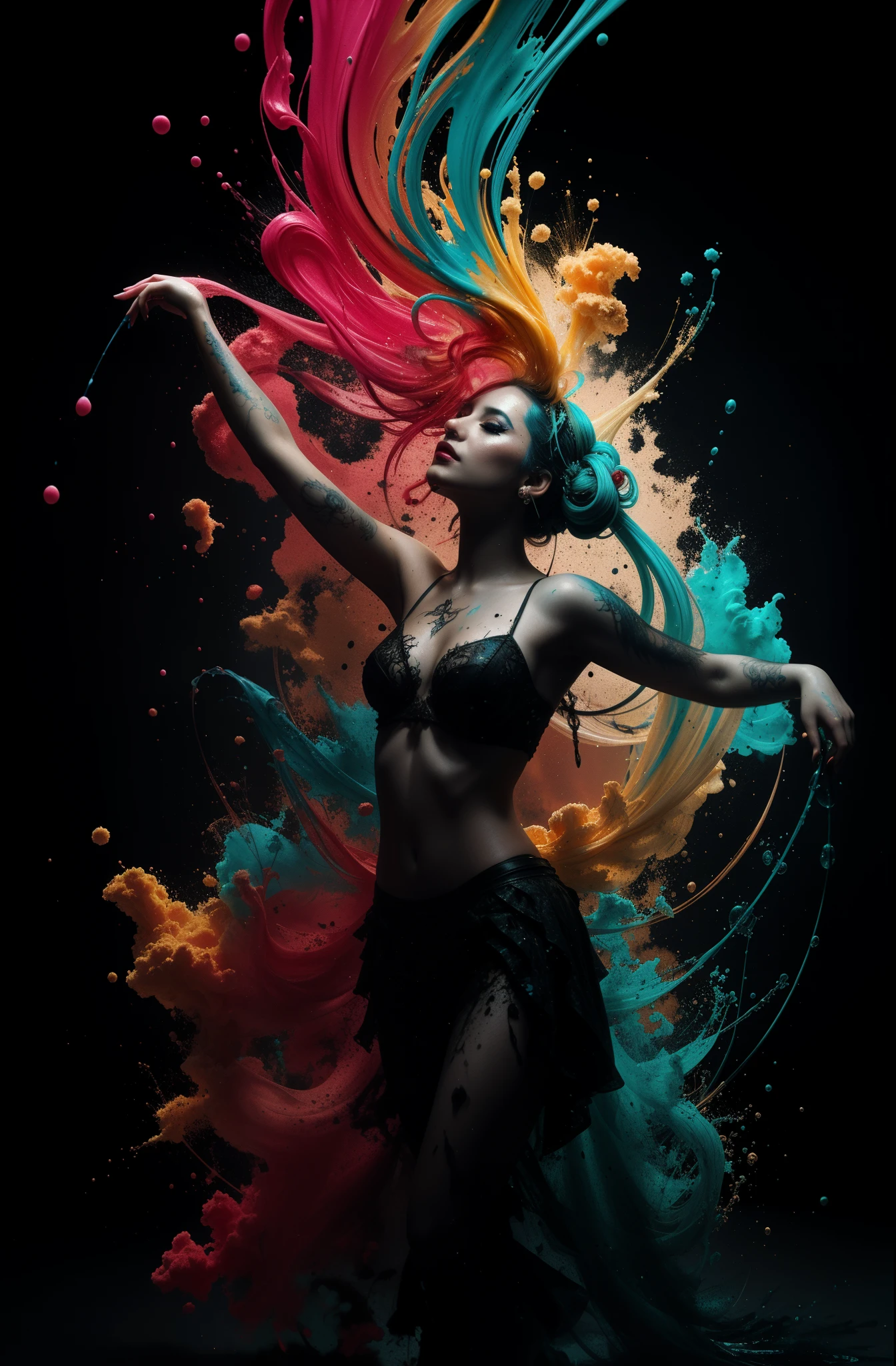 Alberto seveso art, dancing sillhouette, water ink, ink water, ink cloud, alberto seveso art, loose painting style, intricate detail, cinematic lighting, octane render, 8k render, volumetric lighting