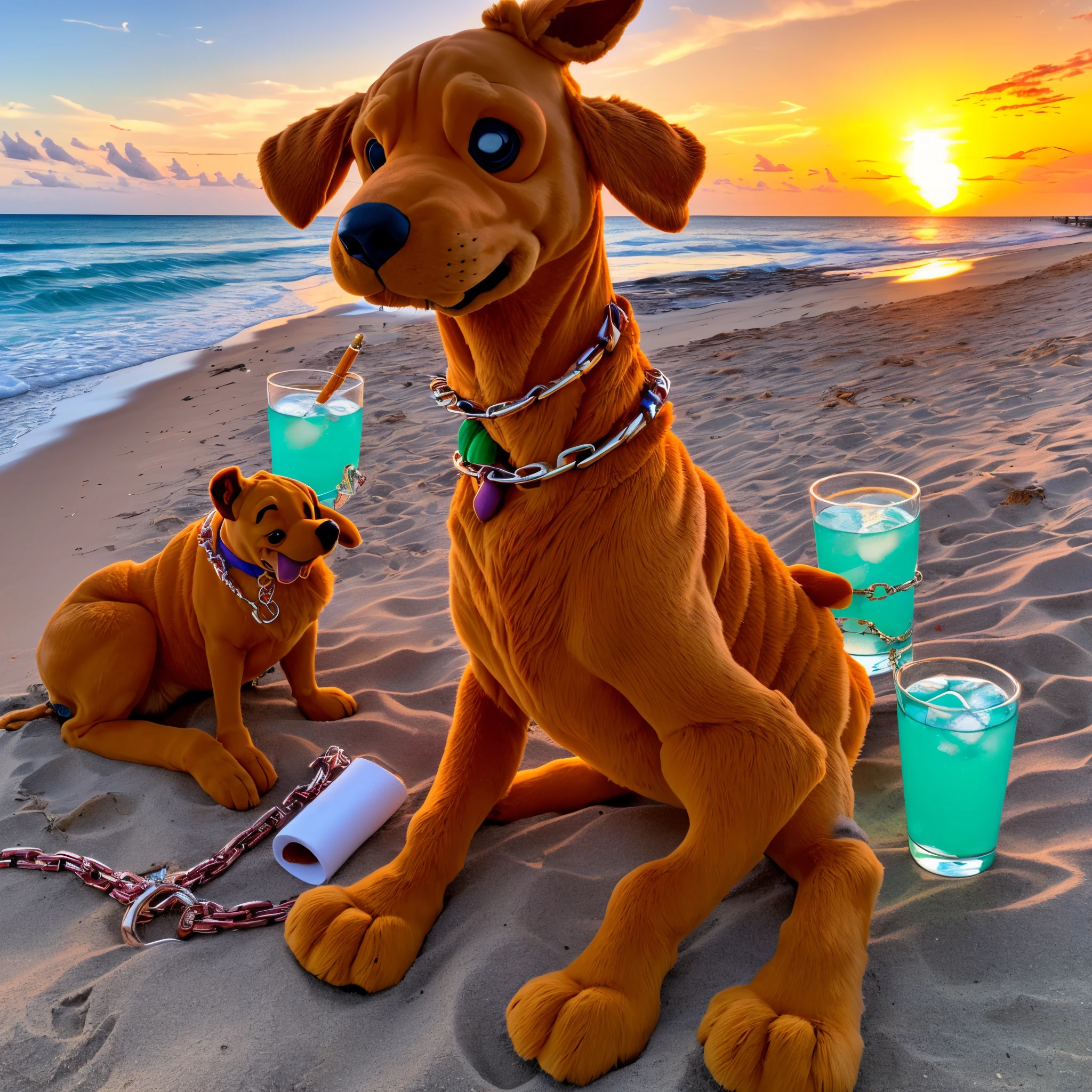 Scooby doo, alcohol, cigarette, beach, tropical, sunset, chains, bling, tattoos