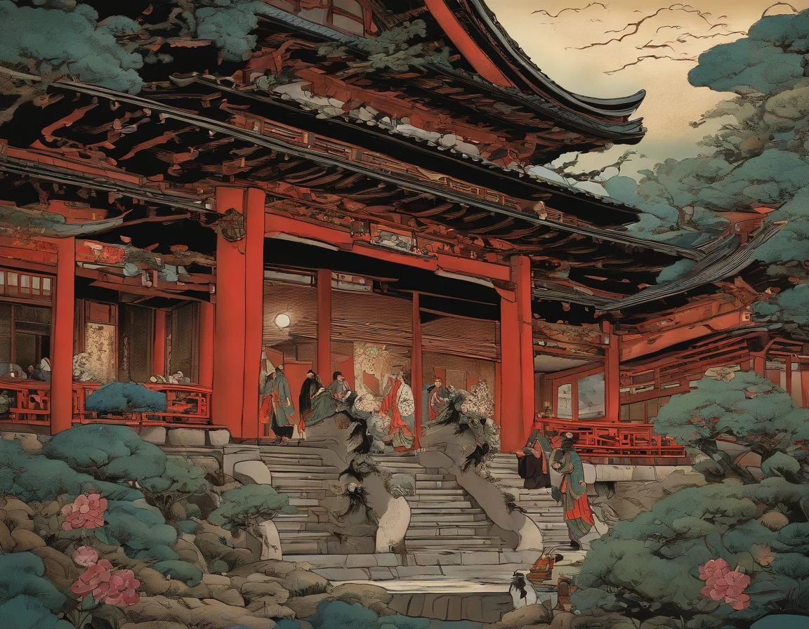 One giant foot stomping, japanese classic art, yokai style