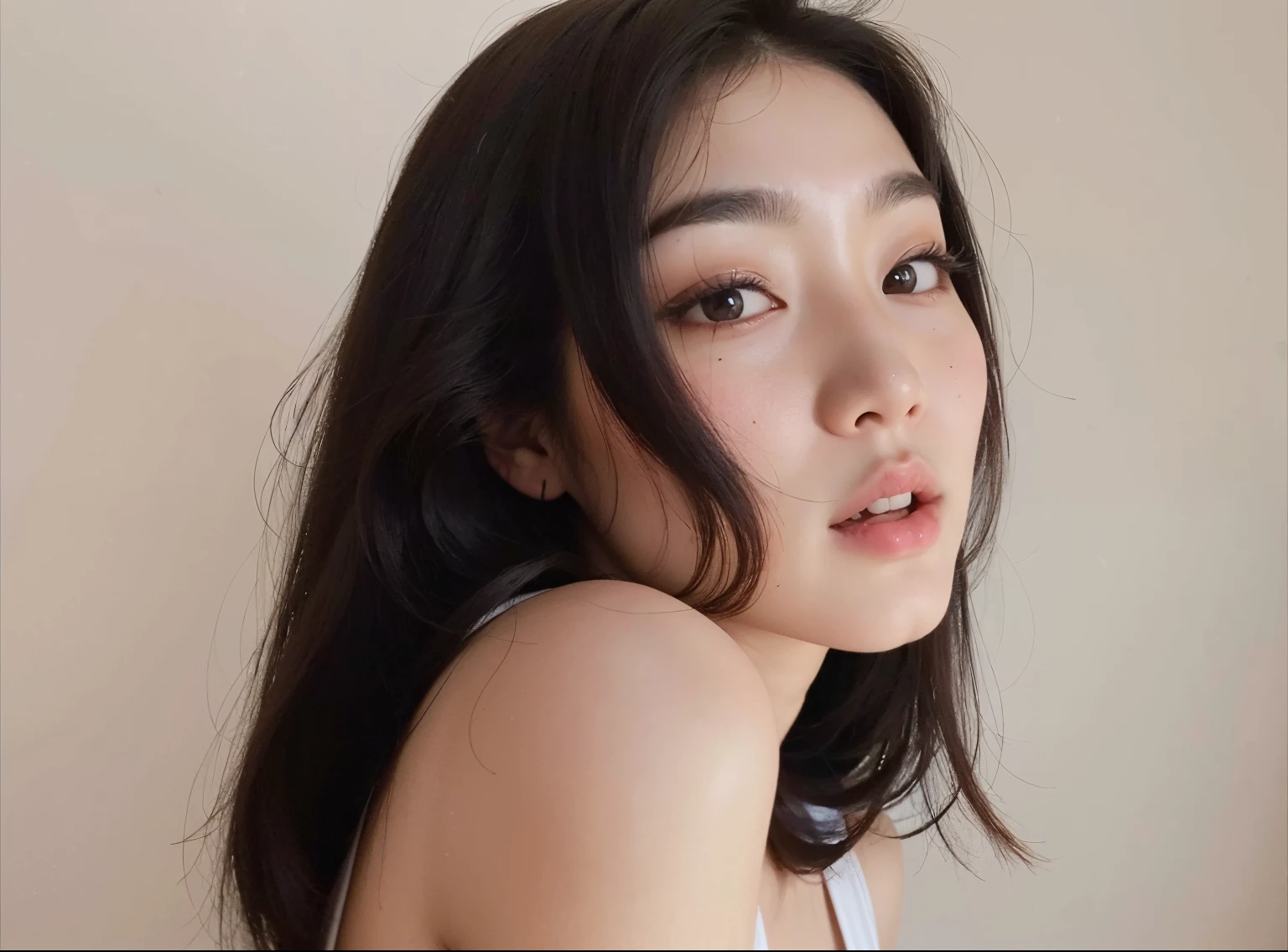 There is a woman with long hair and a white top, Mulher sul-coreana bonita, mulher coreana jovem bonita, linda mulher coreana jovem, young cute wan asian face, Jaeyeon Nam, young adorable korean face, a young asian woman, coreana, Heonhwa Choe, south east asian with round face, Gongbi, Xintong Chen, an Asian woman