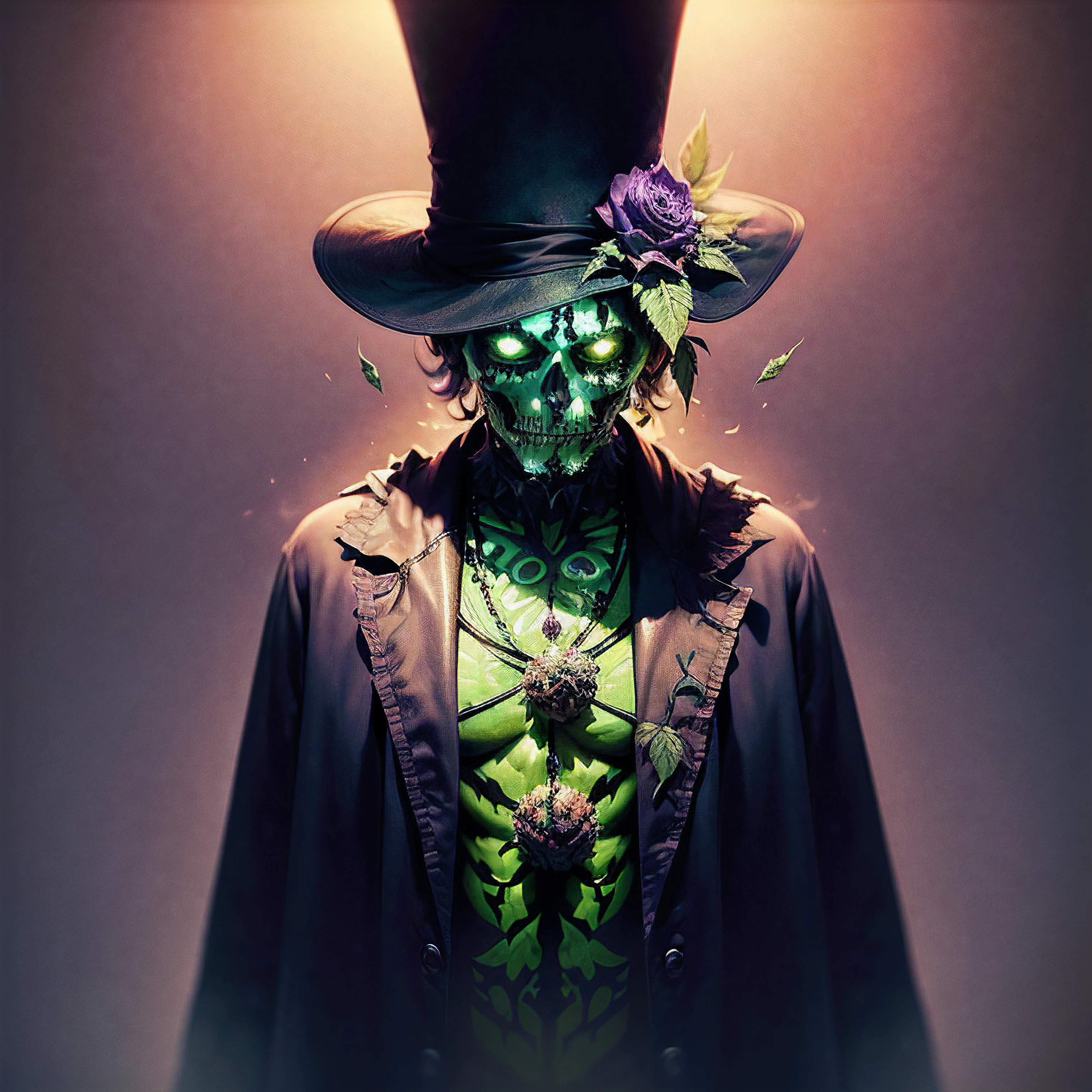 Man in Halloween costume. Skeleton in black cloak and top hat standing isolated on light purple background, holding orange jack o lantern and looking at camera with funny surprised face expression The Marijuana vines crept across their skin, tendrils worming into pores, twining around limbs. At first it was a tickle, a tease, marijuana leaves fluttering over flesh. But then the vines thickened, tightened, thorns digging in, not to draw blood but to anchor. They felt the marijuana pulse inside them giving them pure euphoria, cannabinoids polluting in their veins, marijuana crystals and resin start creeping into their bones. They watched looking at them selves as they sat in a room of mirrors what showed the image on every surface, immobilized with euphoria, as THC AND CBD seeped through their skin, etching rainbow like shadows. The last remains of their humanity withered as the marijuana wrapped them in marijuana flower and marijuana crystals, reducing them to pure euphoria. Soon there was no visible trace of the man, only a human-shaped mass of marijuana standing there.
