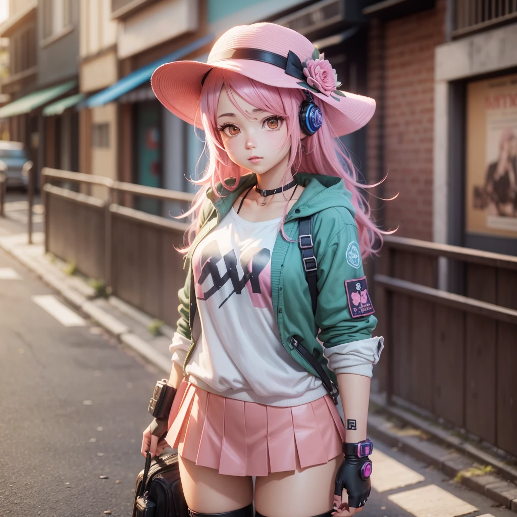 There is a girl with pink hair and a hat in, arte digital inspirada no WLOP, trend in cg society, arte digital, Arte no estilo de Guweiz, anime estilo 3d, estilo anime. 8k, arte digital detalhada bonito, Estilo anime 3D realista, kawaii retrato realista, render de uma menina anime 3d bonito, Cores fortes e vibrantes 64k, -variation-imagine --auto --s2