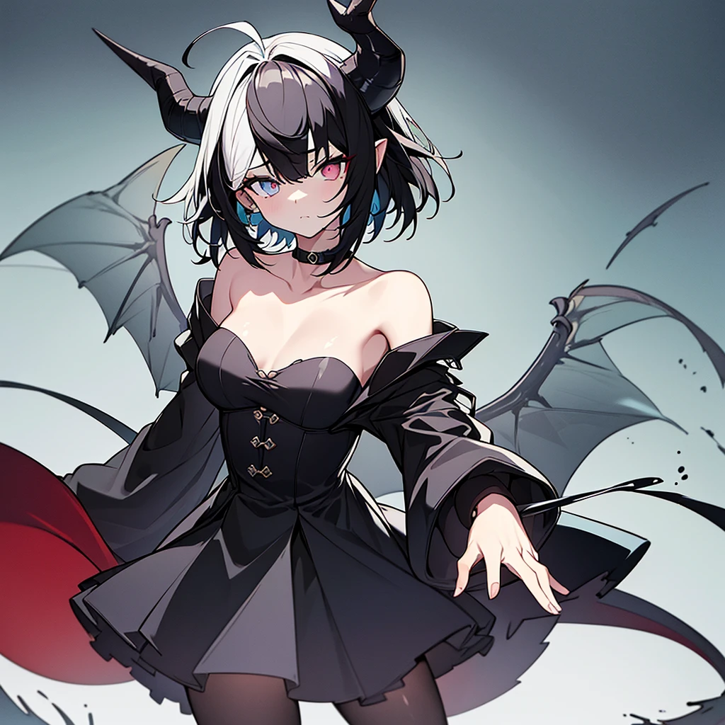 8K,  1girl, solo, vampire witch, white long hair, bright red eyes, showing fangs, bat wings, smile, (blush), (shy), looking at viewer,  dynamic angle, fantastic scenery castle, big breast, show full body, magical girl, white hair, red eyes, black witch hat, demon tail, long hair, big ass, bloody , looking from back