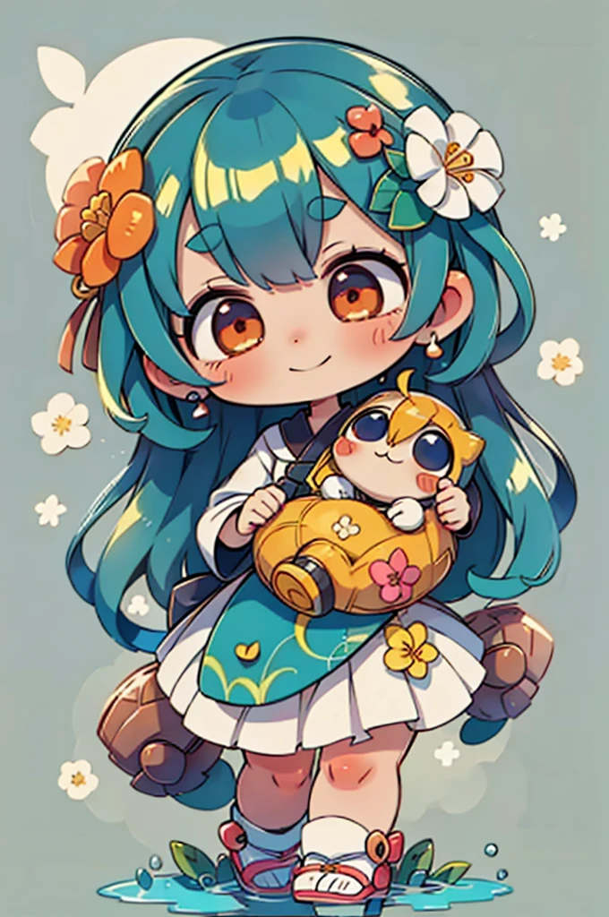 Stand in front of the photo、Boca aberta e sorriso largo、Water droplets on the cheeks、Pose kawaii（Tehepero）、Seda iridescente fluindo、para cima do rosto、De olho、Colorcon with heart pattern、vestido floral、There's flowers right in front of you、flower petals、season!!: 夏天☀ 🍂