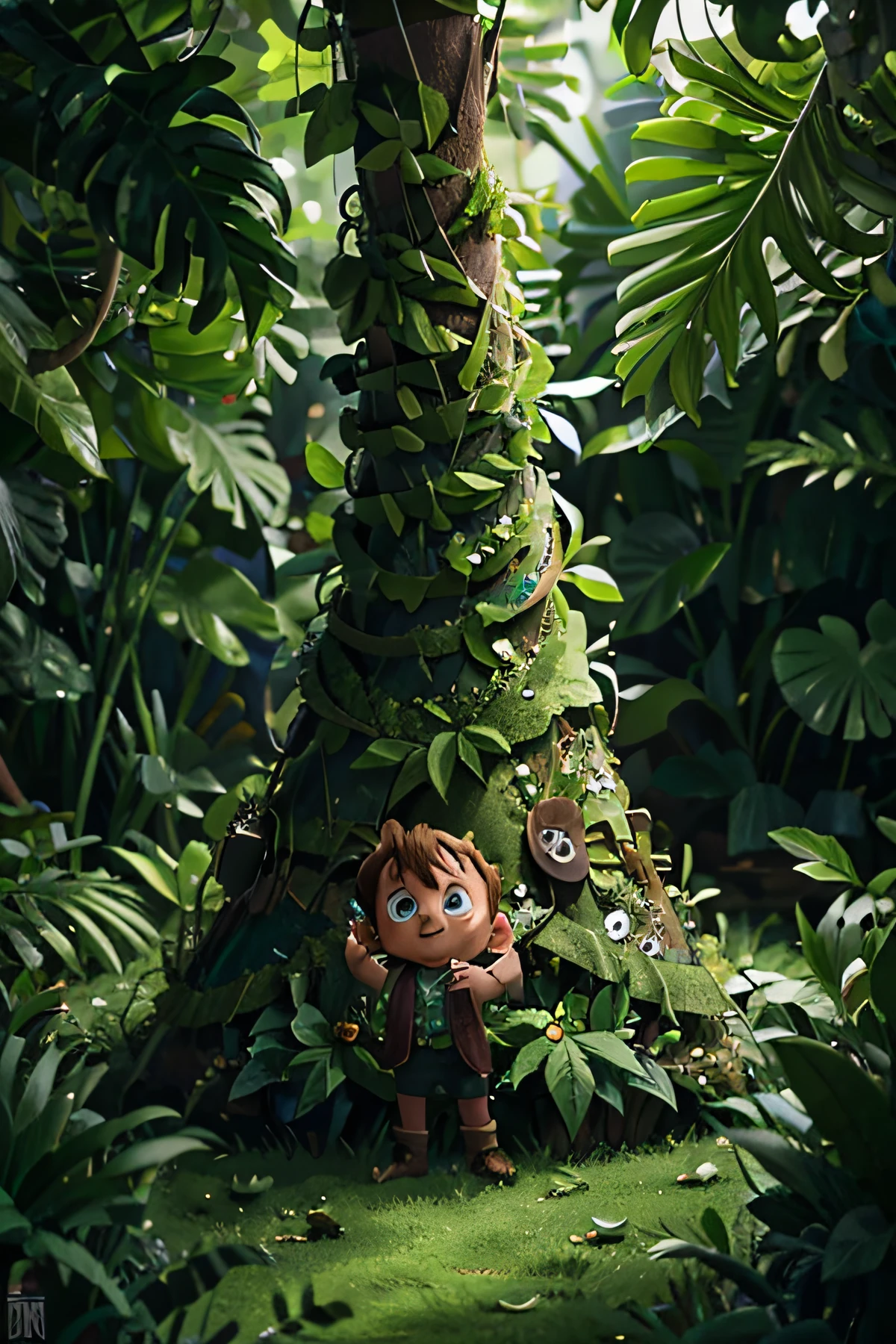 Jack and the Beanstalk. O torcido, green plant with many details of a beanstalk