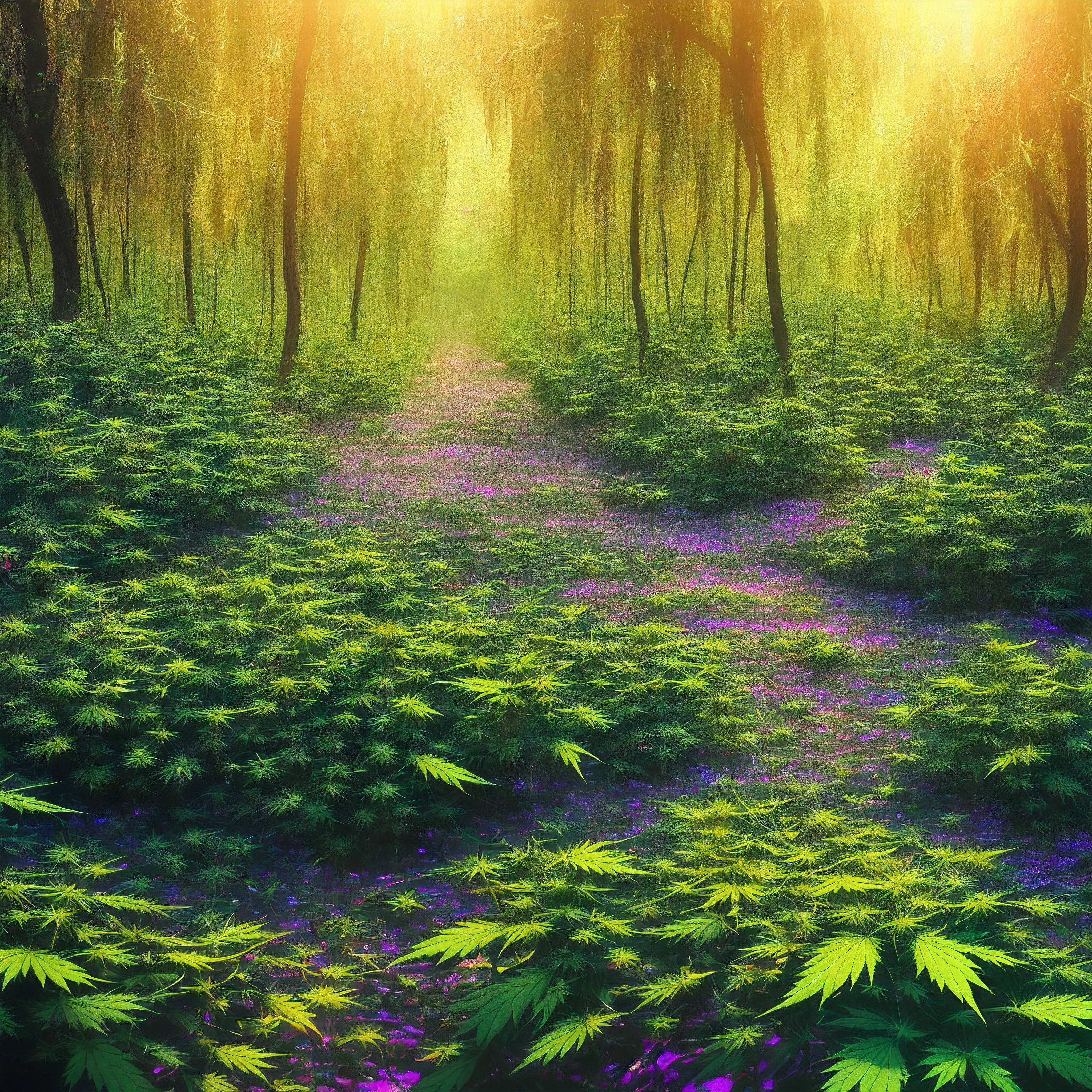 masterpiece, best quality, high quality,extremely detailed CG unity 8k wallpaper, An enchanting and dreamy scene of a fantasy forest, with towering trees, glowing mushrooms, and hidden fairy glens, creating a sense of mystique and enchantment, artstation, digital illustration, intricate, trending, pastel colors, oil paiting, award winning photography, Bokeh, Depth of Field, HDR, bloom, Chromatic Aberration ,Photorealistic,extremely detailed, trending on artstation, trending on CGsociety, Intricate, High Detail, dramatic, art by midjourney The Marijuana vines crept across their skin, tendrils worming into pores, twining around limbs. At first it was a tickle, a tease, marijuana leaves fluttering over flesh. But then the vines thickened, tightened, thorns digging in, not to draw blood but to anchor. They felt the marijuana pulse inside them giving them pure euphoria, cannabinoids polluting in their veins, marijuana crystals and resin start creeping into their bones. They watched looking at them selves as they sat in a room of mirrors what showed the image on every surface, immobilized with euphoria, as THC AND CBD seeped through their skin, etching rainbow like shadows. The last remains of their humanity withered as the marijuana wrapped them in marijuana flower and marijuana crystals, reducing them to pure euphoria. Soon there was no visible trace of the man, only a human-shaped mass of marijuana standing there.