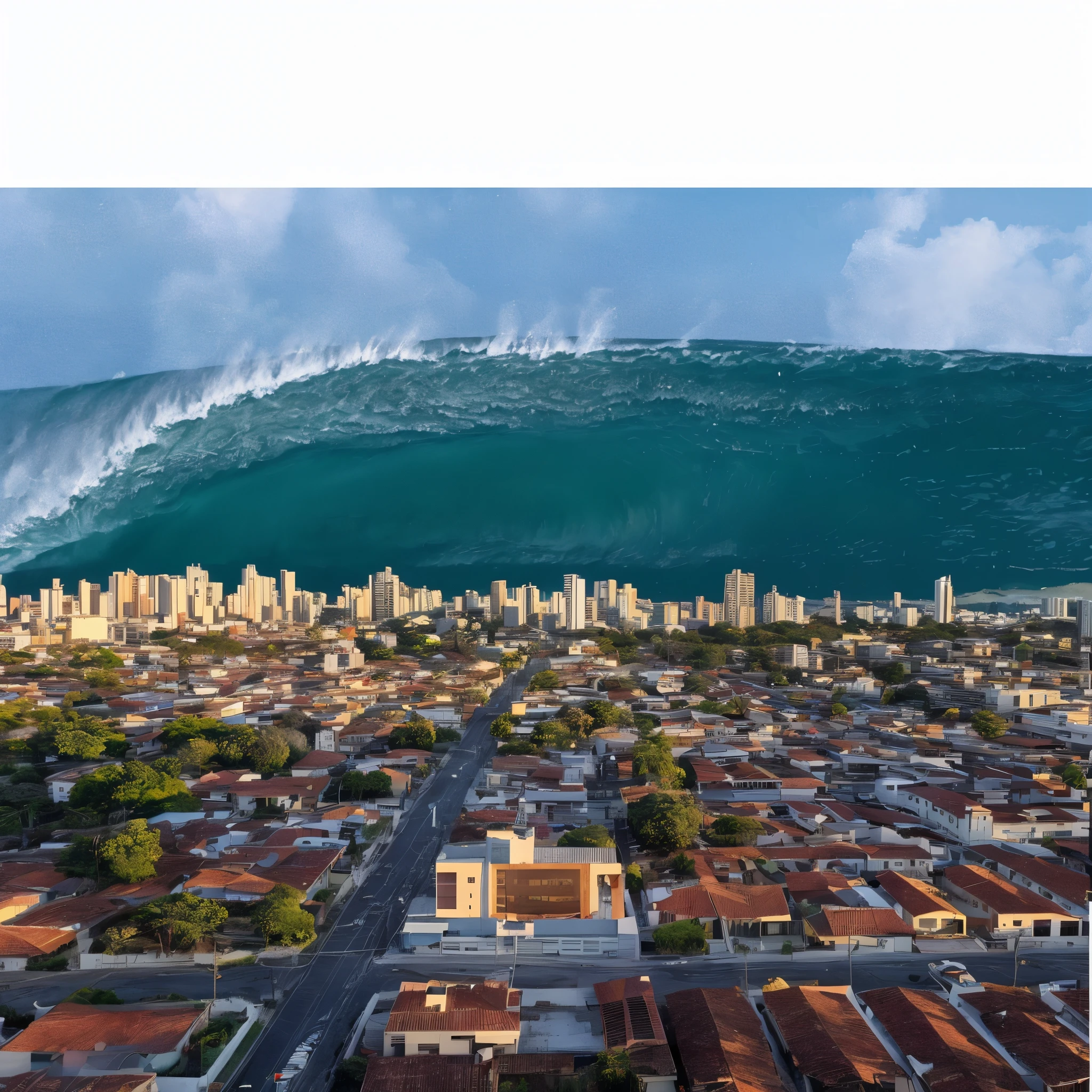 Uma onda enorme no oceano perto de uma cidade, ondas gigantes, ondas muito enormes, tsunami mutiversal, tsunami, massive waves, ondas enormes, cant believe it is real, sao paulo in the year 2 0 7 0, Directed by: Fernando Gerassi, tsunami behind him, Directed by: Jon Coffelt, Onda Grande, Directed by: Joze Ciuha