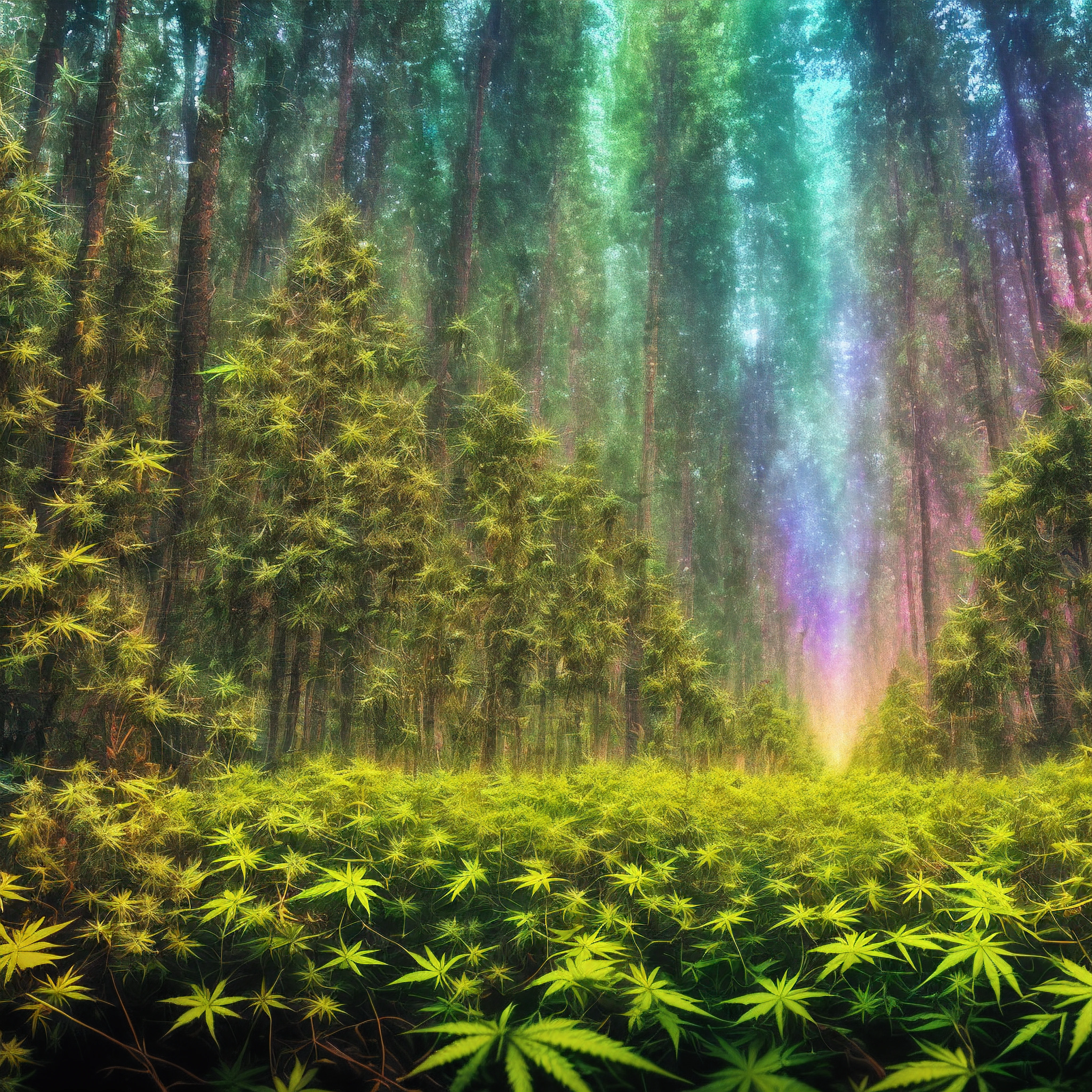 masterpiece, best quality, high quality,extremely detailed CG unity 8k wallpaper, An enchanting and dreamy scene of a fantasy forest, with towering trees, glowing mushrooms, and hidden fairy glens, creating a sense of mystique and enchantment, artstation, digital illustration, intricate, trending, pastel colors, oil paiting, award winning photography, Bokeh, Depth of Field, HDR, bloom, Chromatic Aberration ,Photorealistic,extremely detailed, trending on artstation, trending on CGsociety, Intricate, High Detail, dramatic, art by midjourney The Marijuana vines crept across their skin, tendrils worming into pores, twining around limbs. At first it was a tickle, a tease, marijuana leaves fluttering over flesh. But then the vines thickened, tightened, thorns digging in, not to draw blood but to anchor. They felt the marijuana pulse inside them giving them pure euphoria, cannabinoids polluting in their veins, marijuana crystals and resin start creeping into their bones. They watched looking at them selves as they sat in a room of mirrors what showed the image on every surface, immobilized with euphoria, as THC AND CBD seeped through their skin, etching rainbow like shadows. The last remains of their humanity withered as the marijuana wrapped them in marijuana flower and marijuana crystals, reducing them to pure euphoria. Soon there was no visible trace of the man, only a human-shaped mass of marijuana standing there.