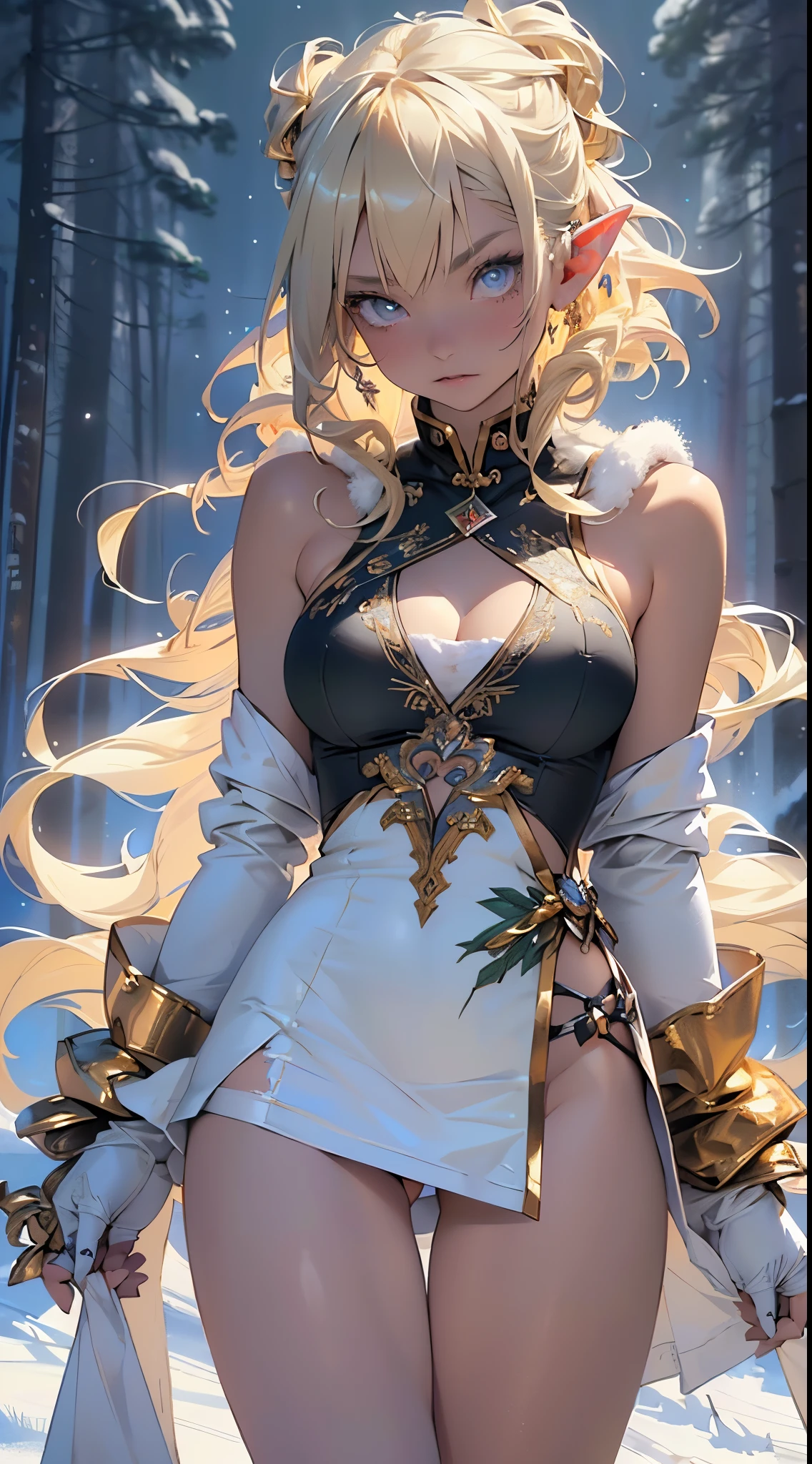 cute loli elf,(((little loli,tiny little body,little))),(((6 years old))),((anime elf loli with extremely cute and beautiful blonde hair)), (((elf))), (((elf ears))),

(((flat chest))),((((blonde hair:1.35,messy blonde hair,colored inner hair,ear breathing)))),(((gold_eyes:1.3))),intricate eyes,beautiful detailed eyes,symmetrical eyes,big eyes:1.5,(((lustrous skin:1.5,bright skin: 1.5,skin tanned,shiny skin,very shiny skin,shiny body,plastic glitter skin,exaggerated shiny skin,illuminated skin))),(delicate detailed fingers,detailed body,(detailed face)),

cute,slutty,erotic,daring,((nsfw)),

zettai ryouiki,revealing clothing,show skin,(((Sexy ivory fur coat, ivory fur coat outfit, wearing a ivory fur coat:1.3,ivory winter coat))), ((ivory mini-skirt,ivory mini skirt with furry edge,visible thong straps)),((underpants strap)),(white gloves,ivory clothes,semi-naked,with little ivory clothing,((((furry edge clothing)))),(((intricate outfit,intricate clothes,embroidered outfit,ornate outfit,embroidered clothes,ornate clothes))),

(dynamic pose:1.0),embarrassed,(centered,scale to fit dimensions,Rule of thirds),

((snowy pine forest at night)), with dark stormy clouds,winter,scenery:1.25,((snow forest background)),Christmas tree,

highres,sharp focus,(ultra detailed,extremely detailed),(photorealistic artwork:1.37),(extremely detailed CG unity 8k wallpaper),(((vibrant colors,vibrant theme))),(intricate),(masterpiece),(best quality),