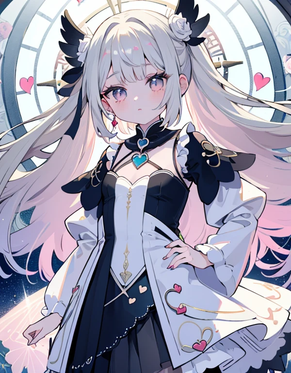 Estilo Azhiichigo,olhos grandes, linhas grossas, fofo,,Uekura.KoiKo,,parte superior do corpo,.\(Estilo\):Estilo kawaii,,..\(compositing\):\1girl,,..\(allure\): consistency,cara de,sorrir,cabelos ondulados,Cabelos escuros,olho carmesim,..\(garments\):,(Roupas com muitos babados, rendas e fitas:1.2),(estilo de cor pastel:1.1),hand on hip,Cara atrevida,roupas brancas e rosas,sapatos brancos e rosa,,..\(comportamento\):,..\(Location\): (Cercar,heart shaped gem, starry heart),,..\(qualidade\): best quality,master part,,.,
