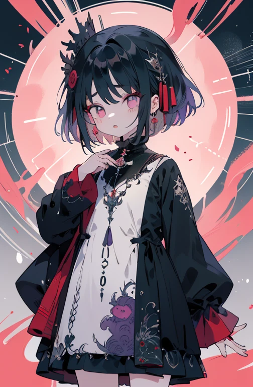 absurdos, alta resolução, (estilo anime:1.1), ((masutepiece)), ((best quality)), (ultra-detalhado), (Beautiful),beautiful face、(elevation),Longas、Estilo Azhiichigo,olhos grandes, linhas densas, mixing pattern,fofo,1. lo gothic, Standards Expansion、cabelo roxo claro、fita bonito、purple one piece clothes、um olho roxo、plano de fundo simples、fundo cinza、(((((1girl em、terno meu roxo、vestido bonito、vestido com uma grande fita rosa、vestido com fita rosa)))))(a parte superior do corpo、(((((uma menina )))))、((((Lori、filho mais novo))))、Gosic、{{{{{lo gothic、a parte superior do corpo}}}}}{{{{{{{{{{a parte superior do corpo}}}}}}}}}}{{{magia}}}, ({{{{{plano de fundo simples、cabelos fofos}}}}})medium format film camera, fundo naturalmente desfocado,