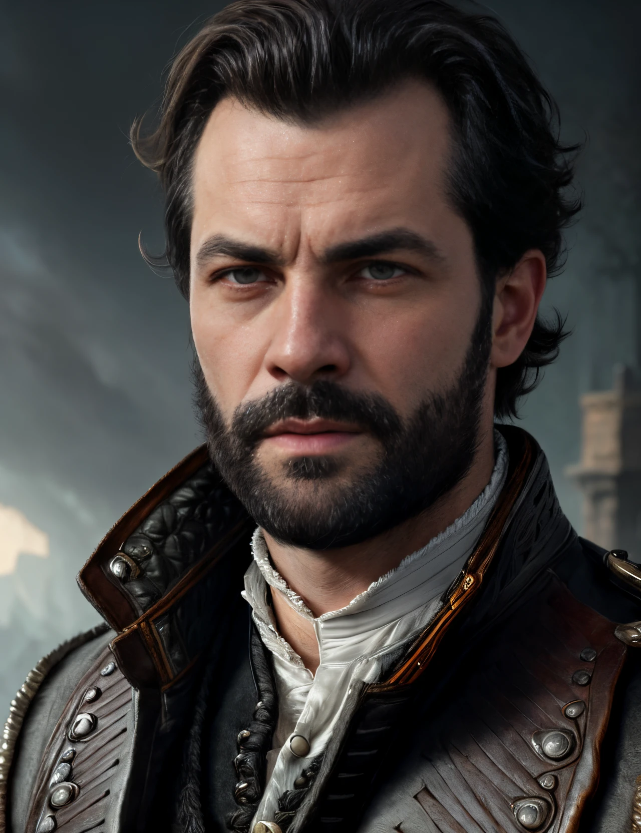 portrait of a rugged 19th century man with mutton chops in a jacket, victorian, concept art, detailed symmetric eyes, detailed gorgeous face, fantasy, highly detailed, cinematic lighting, digital art painting by greg rutkowski, 8k uhd, dslr, soft lighting, high quality, film grain, Fujifilm XT3