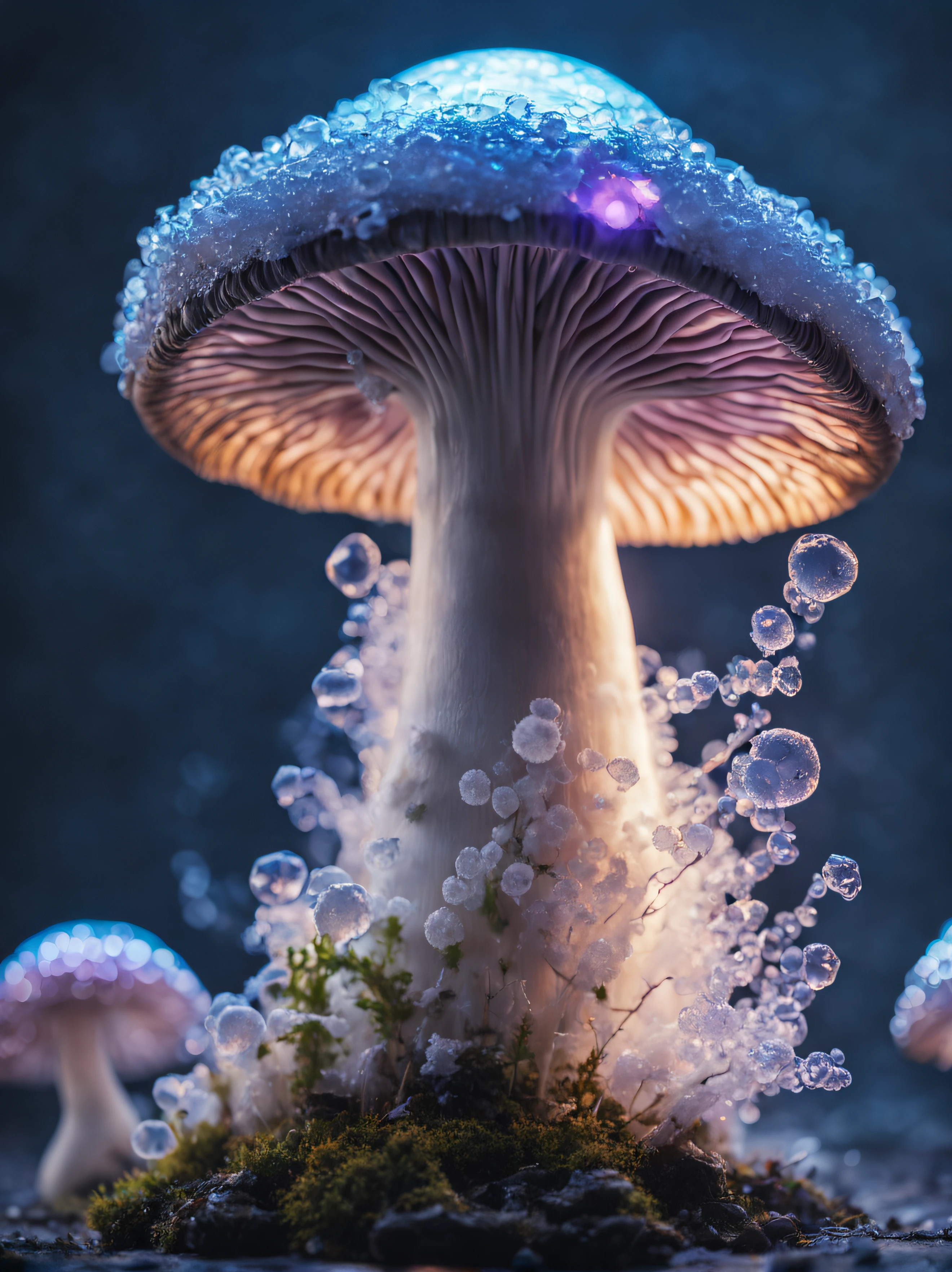 A close up of a mushroom with bubbles on it's head - SeaArt AI