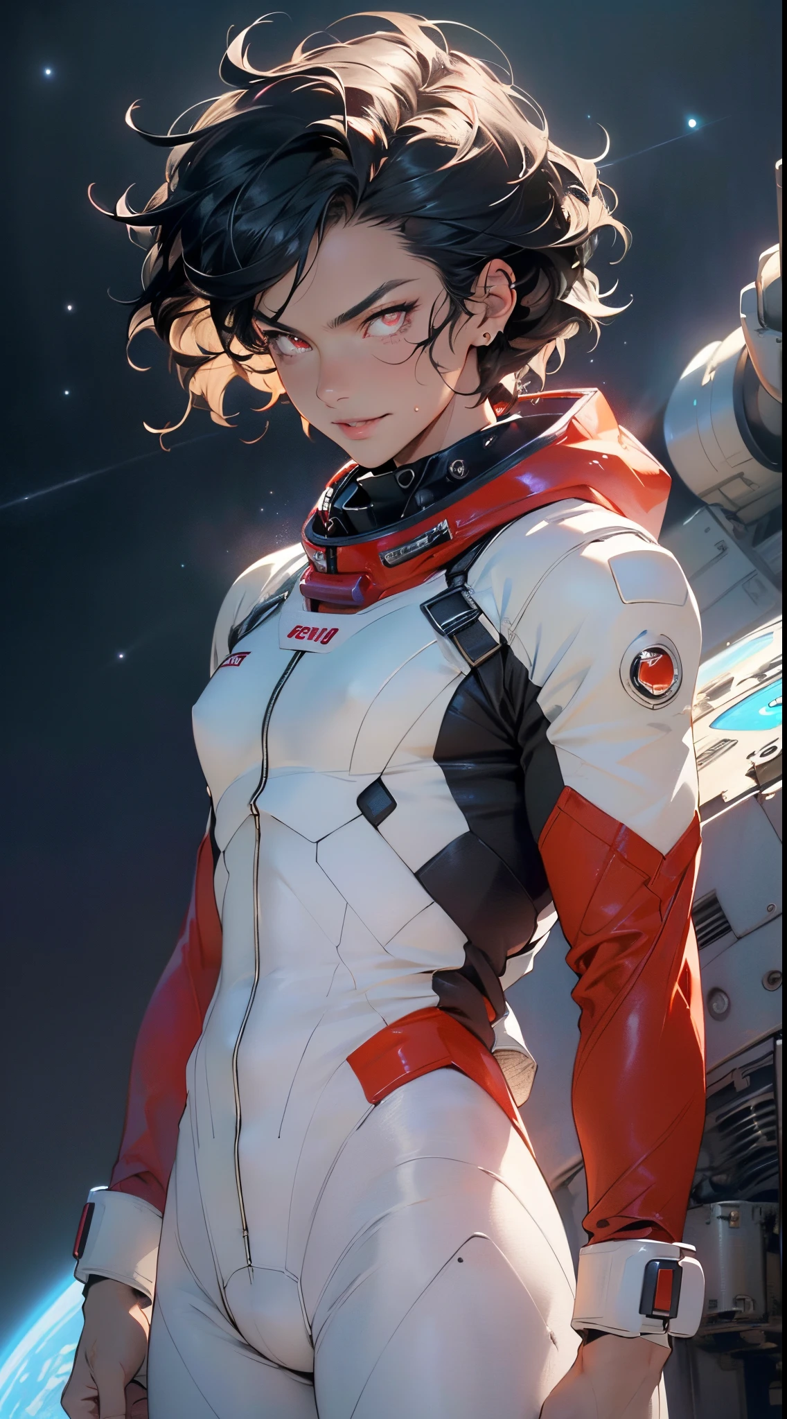 (man:1.5),1 man,space adventure man,(((1man))),
(((1male,man:1.5,handsome man,male,male gender:1.5,male focus))),macho man,
((large black hair,disheveled hair,red hair,black hair,two-tone hair,slicked hair)),(((lustrous skin:1.5,tanned skin,bright skin: 1.5,skin tanned,shiny skin,very shiny skin,shiny body,illuminated skin))),(((red_eyes:1.2))),intricate eyes,beautiful detailed eyes,symmetrical eyes,man chest,handsome face,((muscular,muscular man)),(((detailed face))),
alluring look,nsfw,
space suit pants,((bulge in pants)),((space suit outfit, red space suit,short sleeve spacesuit)),(wearing a space suit outfit:1.3,space suit clothes),((wet clothes,intricate outfit,intricate clothes)),
(dynamic pose:1.0),solo focus,((evil smile,evil look)),(centered,scale to fit dimensions,Rule of thirds),
cyberpunk city by the ocean at night, with bright neon signs and dark stormy clouds and puddles, scenery:1.25,nighttime, starry night, cosmos,Very dark night that makes the neon lights stand out, very bright neon lights,nighttime, starry night, cosmos,
artistic photography,(photography taken by sldr),highres, sharp focus,(ultra detailed, extremely detailed), (photorealistic artwork:1.37),(extremely detailed CG unity 8k wallpaper),((synthwave background theme)),(((vibrant colors))),intricate,(intricate background),(masterpiece),(best quality),photo realistic,analog style,((intricate detail)),(((realism))),