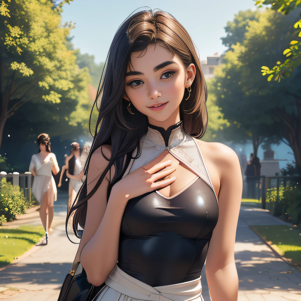 (extremely detailed 8K wallpaper:2), (photo:2), (22 years old Xuan Beautiful girl:2), (gives a lecture to friends:2), Detailed (Face & Eyes), (hyper realistic:1), (Highly detailed:1), (Epic Realistic:1), rim light, (Maximum details:1), Cosy, (body complet:1.3), (looking a viewer:2.0), (Attractive qualities of a woman:2), (attractive female:2), (Attractive:2), Smile, intelligence, sympathy, Grace, A sense of style, Fitness, Care, optimism, (sensitivity:2), frankness, Romantic gestures, playfulness, Fashion Sense, (sensuality:2), charm, modesty, Thoughtfulness, (femininity:1), flirtatiousness, warmth, (Physical Attractiveness:2), beautiful smile, Love of Life, Strength and power, Vulnerability, curiosity, wonder, Love, (Nature's prehistory:2), Kawaii, waifu, beautiful breasts, (attractive body:2), (handsome body:2), BEAUTIFUL POSE, attractive pose, (nice feet:1.0), (beautiful clothing:1), (Classic clothes:2), (elegant clothing:2), (European Clothing:2), detailed clothes, (upskirt:1), (blouse:1), (provocative pose)