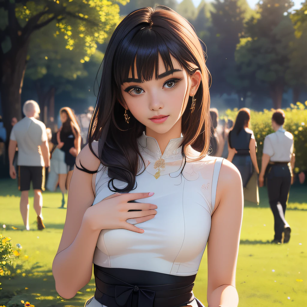 (extremely detailed 8K wallpaper:2), (photo:2), (22 years old Xuan Beautiful girl:2), (gives a lecture to friends:2), Detailed (Face & Eyes), (hyper realistic:1), (Highly detailed:1), (Epic Realistic:1), rim light, (Maximum details:1), Cosy, (body complet:1.3), (looking a viewer:2.0), (Attractive qualities of a woman:2), (attractive female:2), (Attractive:2), Smile, intelligence, sympathy, Grace, A sense of style, Fitness, Care, optimism, (sensitivity:2), frankness, Romantic gestures, playfulness, Fashion Sense, (sensuality:2), charm, modesty, Thoughtfulness, (femininity:1), flirtatiousness, warmth, (Physical Attractiveness:2), beautiful smile, Love of Life, Strength and power, Vulnerability, curiosity, wonder, Love, (Nature's prehistory:2), Kawaii, waifu, beautiful breasts, (attractive body:2), (handsome body:2), BEAUTIFUL POSE, attractive pose, (nice feet:1.0), (beautiful clothing:1), (Classic clothes:2), (elegant clothing:2), (European Clothing:2), detailed clothes, (upskirt:1), (blouse:1), (provocative pose)