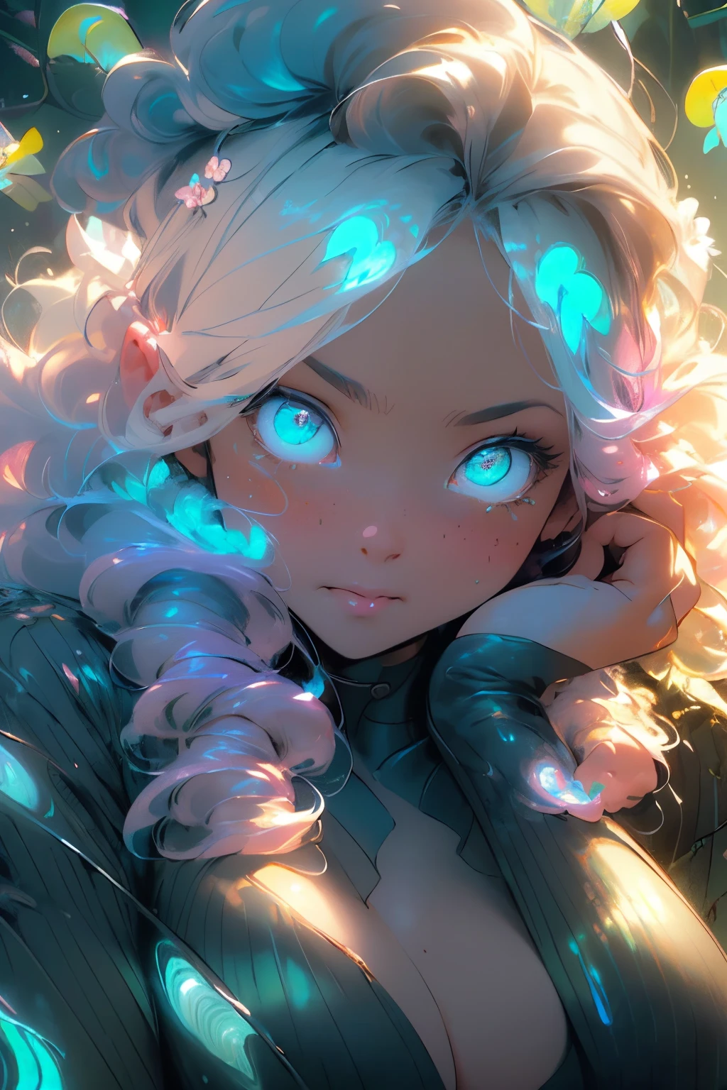 (Perfect Masterpiece, Extremely detailed 8K UHD QUALITY RESOLUTION, official art, award-winning portrait:1.2), best quality, (illustration:1.2), (ultra-detailed),Eye focus,(Masterfully crafted Glow, pink lens flare), (Cinematic graffiti splattered paint drip background), hyper details, (delicate detailed), (intricate details), octane render, hdr, (hyperdetailed:1.15), (soft light:1.2), 1girl, beautiful and sexy girl, ultra detailed eyes, mature, plump, thick, rainbow painting drops, outdoors, (bioluminescent hair:2),(glowing moonlight eyes, long detailed eyelashes), ((makeup)),(Cinematic masterpiece),(dynamic:1.2), fierce, powerful, splashes of colour absolutely eye-catching, (Cinematic headlight),((caustic)), dynamic angle, beautiful detailed glow, ambient occlusion, ambient light, raytraced reflections,(best illumination, an extremely delicate and beautiful), ((cinematic light)), (soft:2), (Nephilim:1.2), necro halo, demon horns, oni horns, demon wing, wings on back, half demon, demon ears, black wings, raven wings, (falling raven feathers, cherry blossoms blowing in the wind), (radiant aura), visible raven, (demon goddess), (long metal fingernails), (sexy seductive slutty facial expression, blushing:1.2), sexy, alluring, long sleeve gloves, perfectly drawn hands, 4 fingers, 1 thumb, realistic hand shape