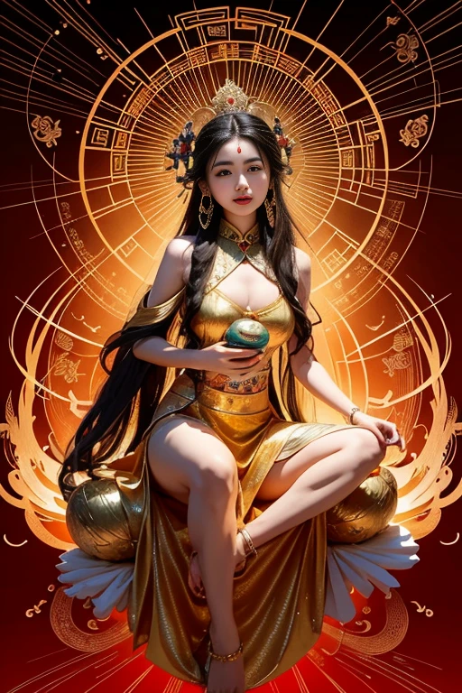 ancient chinese goddess, guanyin of the southern seas, guanyin, Inspired by India, Avalokiteşvara rides in Phoenix，,serene expressions,shui mo hua,Buddha,budista,lotuses,chinese painting style,Thangka style