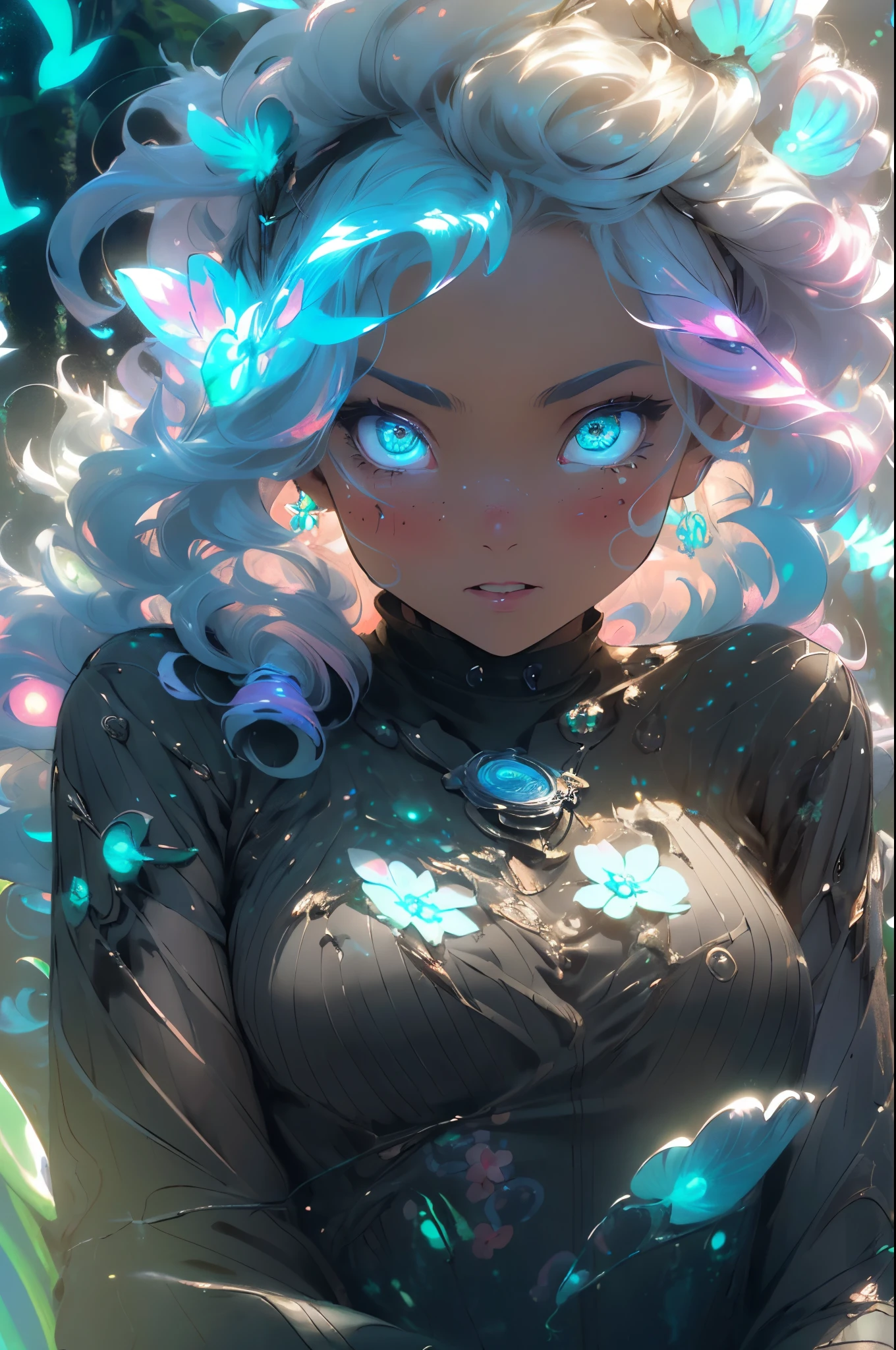 (Perfect Masterpiece, Extremely detailed 8K UHD QUALITY RESOLUTION, official art, award-winning portrait:1.2), best quality, (illustration:1.2), (ultra-detailed),Eye focus,(Masterfully crafted Glow, pink lens flare), (Cinematic graffiti splattered paint drip background), hyper details, (delicate detailed), (intricate details), octane render, hdr, (hyperdetailed:1.15), (soft light:1.2), 1girl, beautiful and sexy girl, ultra detailed eyes, mature, plump, thick, rainbow painting drops, outdoors, (bioluminescent hair:2),(glowing moonlight eyes, long detailed eyelashes), ((makeup)),(Cinematic masterpiece),(dynamic:1.2), fierce, powerful, splashes of colour absolutely eye-catching, (Cinematic headlight),((caustic)), dynamic angle, beautiful detailed glow, ambient occlusion, ambient light, raytraced reflections,(best illumination, an extremely delicate and beautiful), ((cinematic light)), (soft:2), (Nephilim:1.2), necro halo, demon horns, oni horns, demon wing, wings on back, half demon, demon ears, black wings, raven wings, (falling raven feathers, cherry blossoms blowing in the wind), (radiant aura), visible raven, (demon goddess), (sexy seductive slutty facial expression, blushing:1.2), sexy, alluring, long sleeve gloves