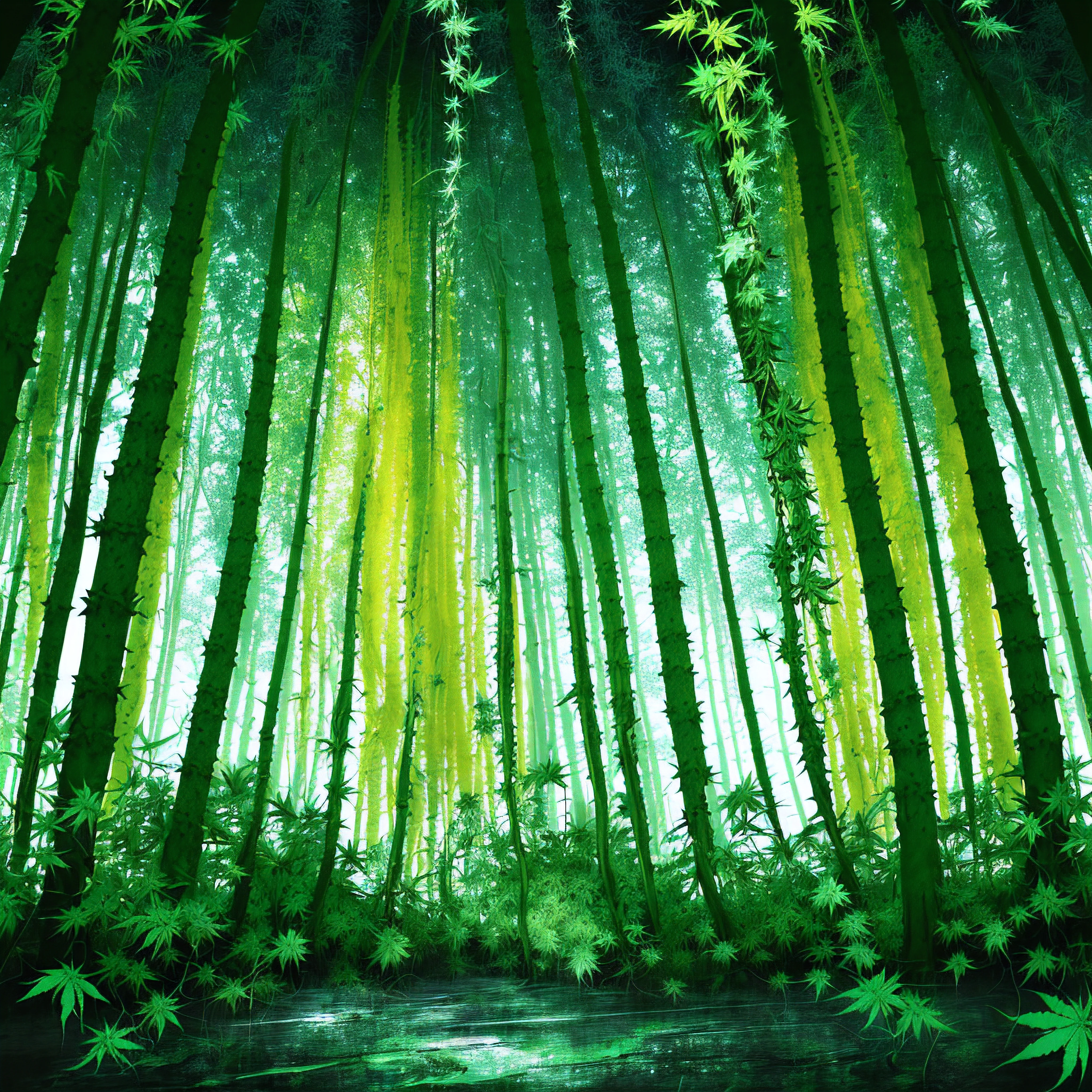 ConceptArt, no humans, scenery, water, sky, day, tree, cloud, waterfall, outdoors, building, nature, river, blue sky The Marijuana vines crept across their skin, tendrils worming into pores, twining around limbs. At first it was a tickle, a tease, marijuana leaves fluttering over flesh. But then the vines thickened, tightened, thorns digging in, not to draw blood but to anchor. They felt the marijuana pulse inside them giving them pure euphoria, cannabinoids polluting in their veins, marijuana crystals and resin start creeping into their bones. They watched looking at them selves as they sat in a room of mirrors what showed the image on every surface, immobilized with euphoria, as THC AND CBD seeped through their skin, etching rainbow like shadows. The last remains of their humanity withered as the marijuana wrapped them in marijuana flower and marijuana crystals, reducing them to pure euphoria. Soon there was no visible trace of the man, only a human-shaped mass of marijuana standing there.