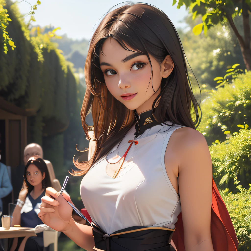 (extremely detailed 8K wallpaper:2), (photo:2), (25 years old Xuan Beautiful girl:2), (gives a lecture to friends:2), Detailed (Face & Eyes), (hyper realistic:1), (Highly detailed:1), (Epic Realistic:1), rim light, (Maximum details:1), Cosy, (body complet:1.3), (looking a viewer:2), (Attractive qualities of a woman:2), (attractive female:2), (Attractive:2), Smile, intelligence, sympathy, Grace, A sense of style, Fitness, Care, optimism, (sensitivity:2), frankness, Romantic gestures, playfulness, Fashion Sense, (sensuality:2), charm, modesty, Thoughtfulness, (femininity:1), flirtatiousness, warmth, (Physical Attractiveness:2), beautiful smile, Love of Life, Strength and power, Vulnerability, curiosity, wonder, Love, (Nature's prehistory:2), Kawaii, waifu, beautiful breasts, (attractive body:2), (handsome body:2), BEAUTIFUL POSE, attractive pose, (nice feet:1.0), (beautiful clothing:1), (Classic clothes:2), (elegant clothing:2), (European Clothing:2), detailed clothes, (upskirt:1), (blouse:1), (provocative pose)