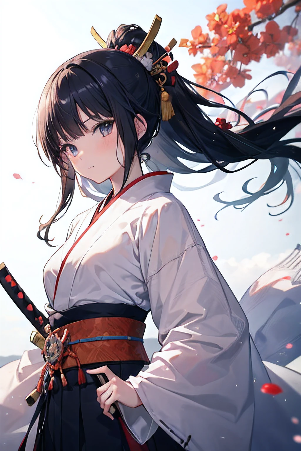 menina anime, Samurai, cabelos pretos