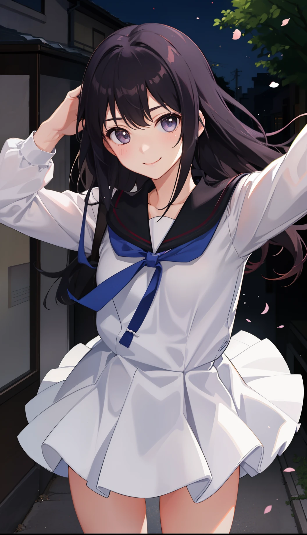 1girl in、AS-Adult、A smile、Light in the eyes、japanese hight school uniform、serafuku、Across、Riding a bike、Driving、（small tits）Chilarism、movement、Upper body portrait、
