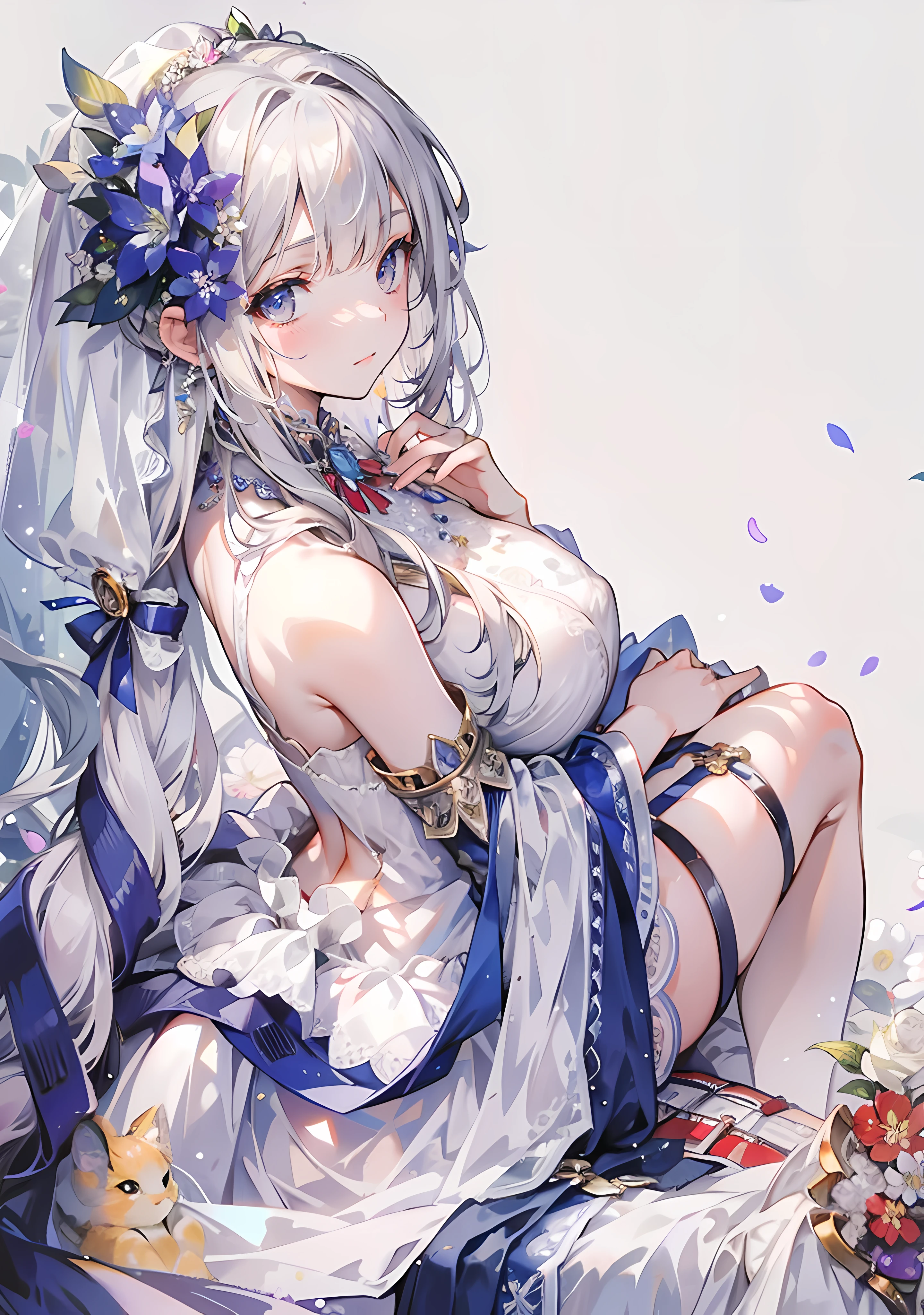 a woman in a blue dress with a large hat and a blue dress, anime goddess, white haired deity, 8k high quality detailed art, cute anime waifu in a nice dress, detailed anime artwork, detailed anime art, beautiful alluring anime woman, beautiful anime girl, beautiful fantasy anime, blue scales covering her chest, clean detailed anime art, detailed key anime art