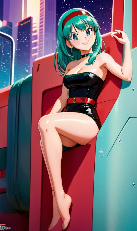 (Photo:1.3), highdetail, Bulla, 1girl, solo, aqua hair, red headband, black dress, strapless, skin-tight dress,  solo, sexy poses, Smile, lovely legs. (acclaimed, alluring, captivating, exciting, gorgeous, striking:1.3), (trending on artstation:1.3), 2D illustration, high quality.