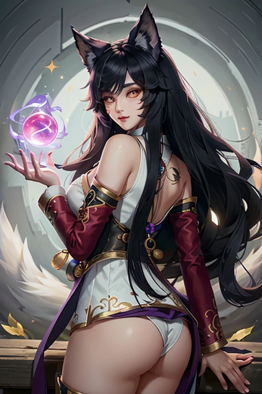 (Obra maestra, La mejor calidad:1.3)
Liga AhriLeague, Fox girl, 1girl, solamente, Cabello largo, senos, Mirando al espectador, They are smiling, flequillo, senos grandes, cabello negro, mangas largas, vestido, Orejas de animales, escote, hombros desnudos, sentada, boca cerrada, 鎖骨, cola, ojos amarillos, Mangas separadas, mangas anchas, Orejas de zorro, Correa para el muslo, Cola de zorro, resplandeciente, marca facial, pupilas cortadas, multiple tails, marcas de bigotes, Ropa coreana, Energy ball, escote bajo, Ahri (League of Legends)