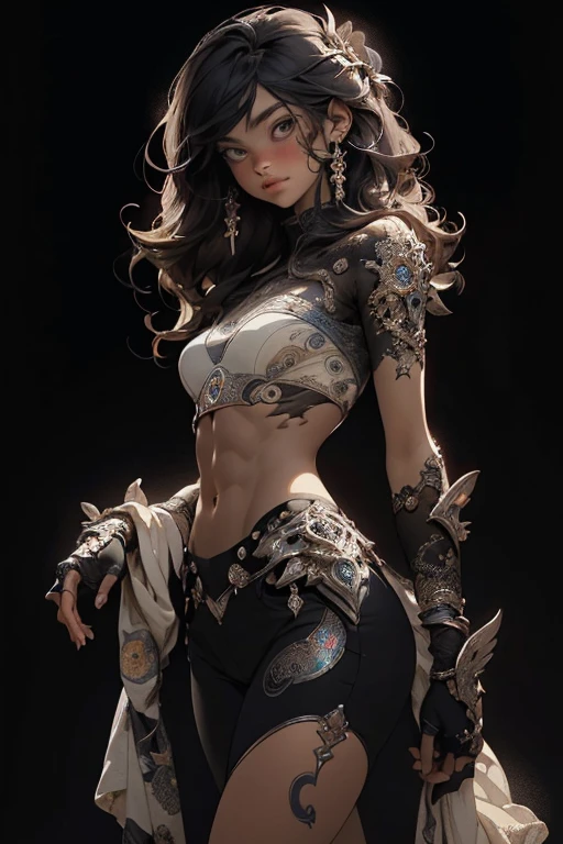 Realistic, (Masterpiece, Top Quality, Best Quality, Official Art, Beauty and Aesthetics: 1.2), Very Detailed, Fractal Art, Colorful, Most Detailed, Zentangle, (Abstract Background: 1.5) (1girl), God, black Hair, long Hair, (dark Eyes), Pectals, Abs, Mysterious, (Magic), Crystal