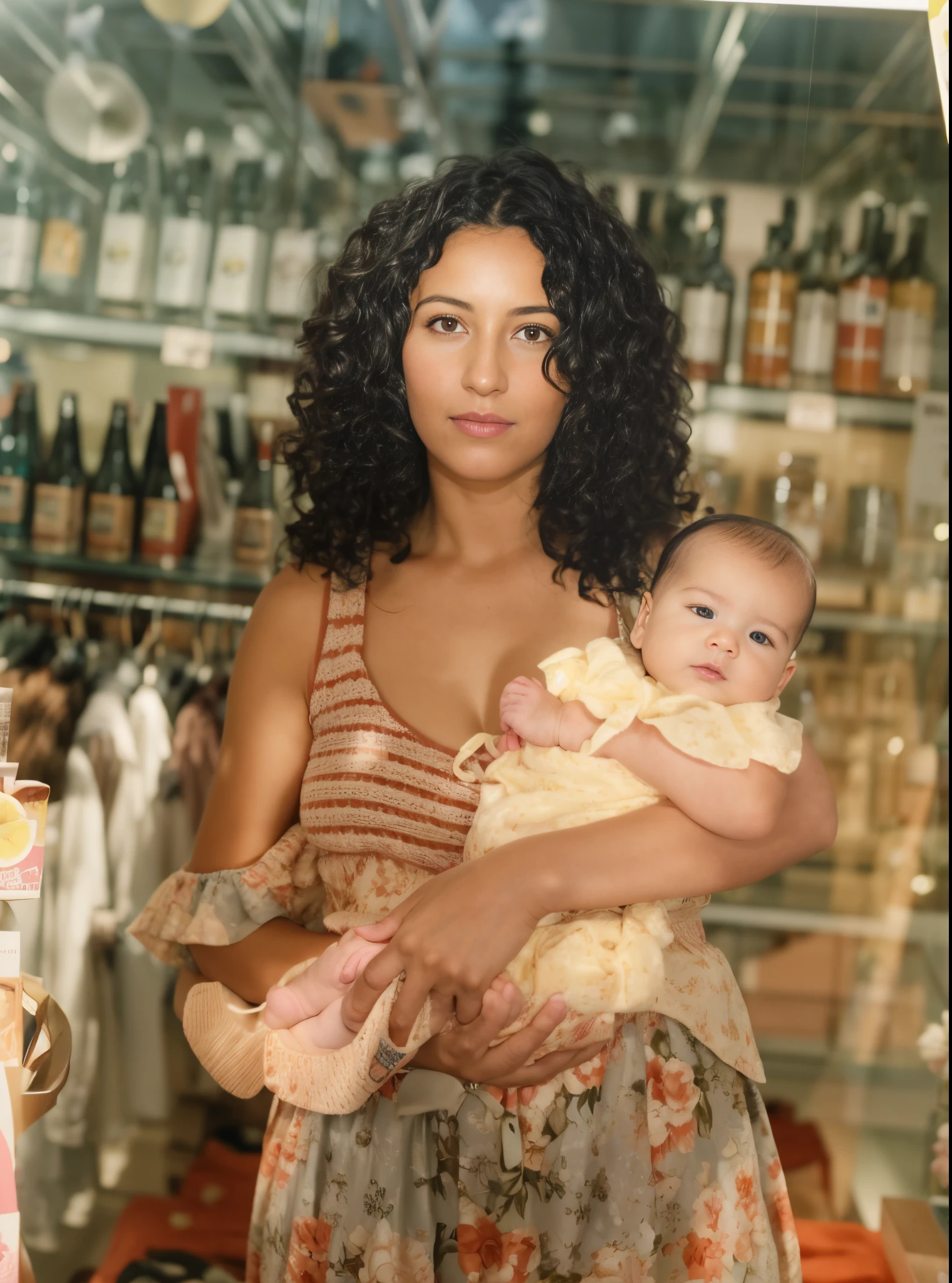 There's a woman holding a baby in a store, arte mista, Directed by: Siona Shimshi, Photographic photography, Justina Blakeney, Directed by: Dan Frazier, foto retrato, Directed by: Emma Andijewska, Jen Atkin, Directed by: Nathalie Rattner, por Else Alfelt, Directed by: Carey Morris, imagem retrato, Directed by: Neysa McMein