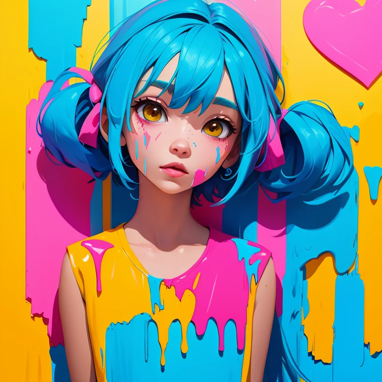 a conceptual drawing, half face half heart, paint dripping, masterpiece, Something