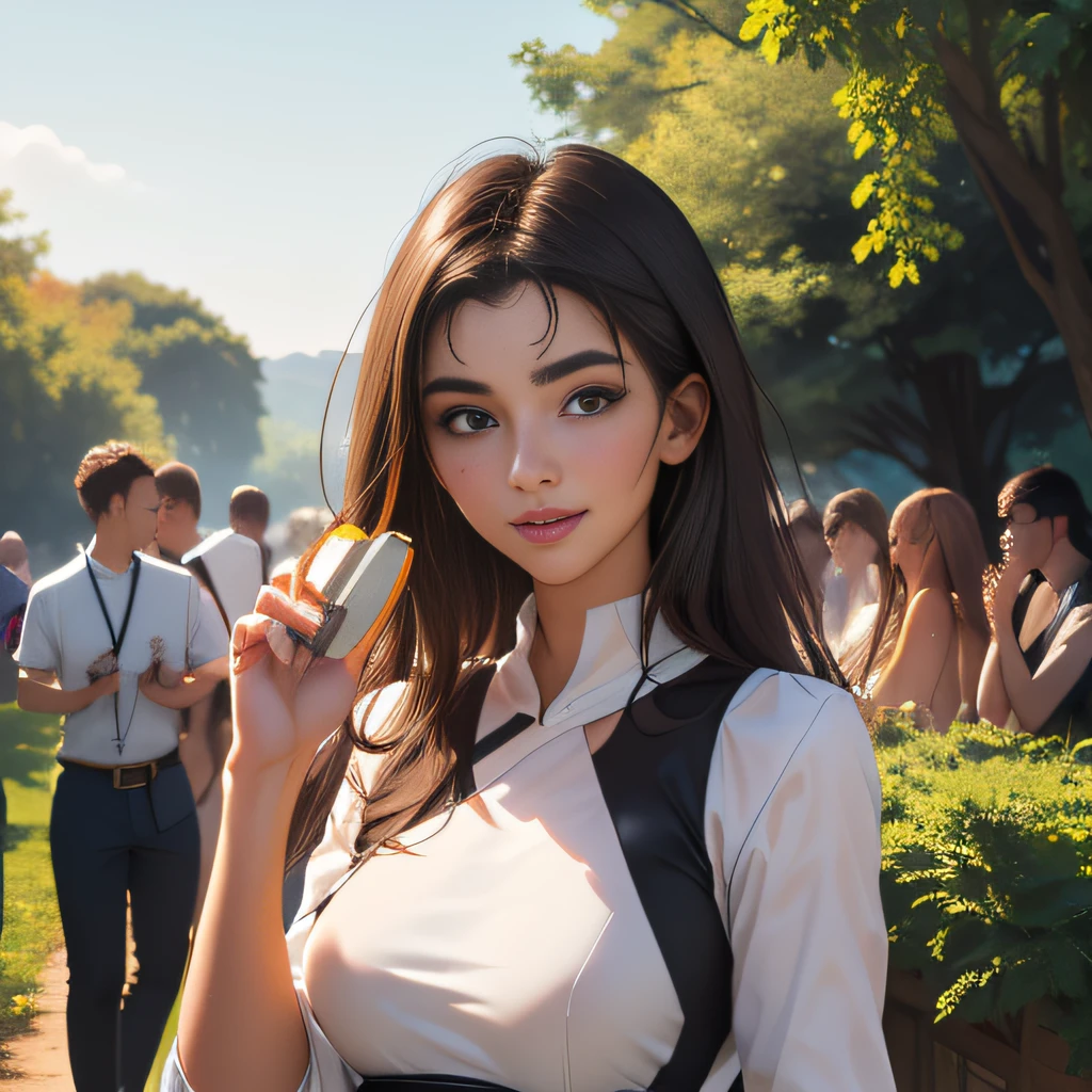 (extremely detailed 8K wallpaper:2), (photo:2), (22 years old Xuan Beautiful girl:2), (gives a lecture to friends:2), Detailed (Face & Eyes), (hyper realistic:1), (Highly detailed:1), (Epic Realistic:1), rim light, (Maximum details:1), Cosy, (body complet:1.3), (looking a viewer:2.0), (Attractive qualities of a woman:2), (attractive female:2), (Attractive:2), Smile, intelligence, sympathy, Grace, A sense of style, Fitness, Care, optimism, (sensitivity:2), frankness, Romantic gestures, playfulness, Fashion Sense, (sensuality:2), charm, modesty, Thoughtfulness, (femininity:1), flirtatiousness, warmth, (Physical Attractiveness:2), beautiful smile, Love of Life, Strength and power, Vulnerability, curiosity, wonder, Love, (Nature's prehistory:2), Kawaii, waifu, beautiful breasts, (attractive body:2), (handsome body:2), BEAUTIFUL POSE, attractive pose, (nice feet:1.0), (beautiful clothing:1), (Classic clothes:2), (elegant clothing:2), (European Clothing:2), detailed clothes, (upskirt:1), (blouse:1), (provocative pose)
