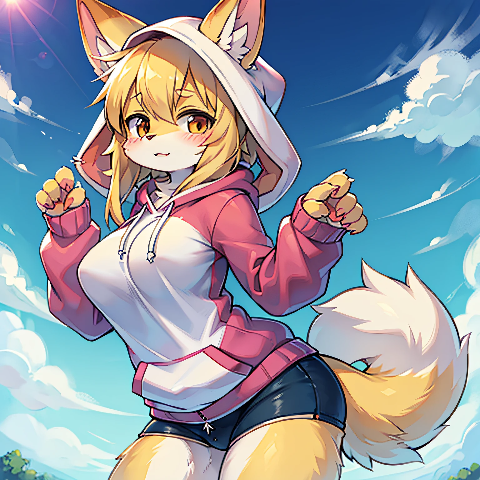 furry,furry woman, solo, kemono, rabbit tail, tail of a rabbit, hoodie