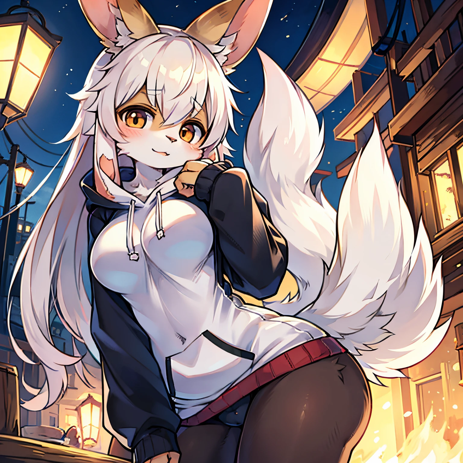 furry,furry woman, solo, kemono, rabbit ,tail, tail of a rabbit, hoodie