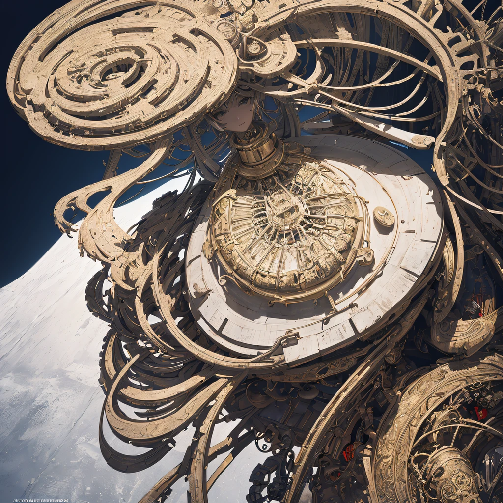 A close up of a clock made of metal parts on a table - SeaArt AI