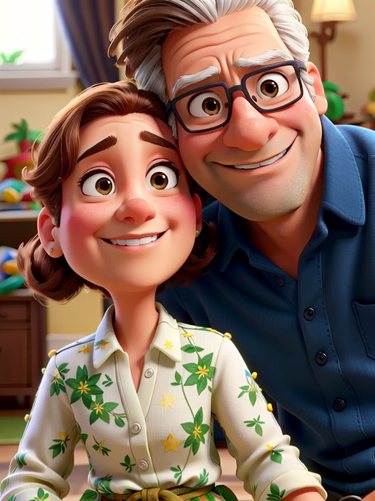 Mulher linda homem mais velho, realista 50, fundo flores natal enfeites linda pixar disney