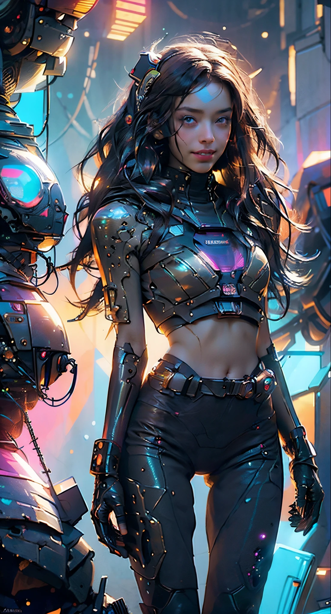 Cyberpunk Night time street, Astronaut neon lights glowing bikini (breast), with a group of soldiers behind her, beautiful sci-fi art, big smile, waiting for a kiss, turning and looking at the camera, space warrior, sunrise over solar punk city, stoner rock, mars invasion, epic album art cover, sexy movie photo, cinemascope panorama, high stylized and 1940’s poster, cosmic style, 8k cinematic, golden ratio, cosmic mayhem, light particles, wet look, golden hour, realistic, masterpiece, highest quality, lens flare, shade, bloom, [[chromatic aberration]]